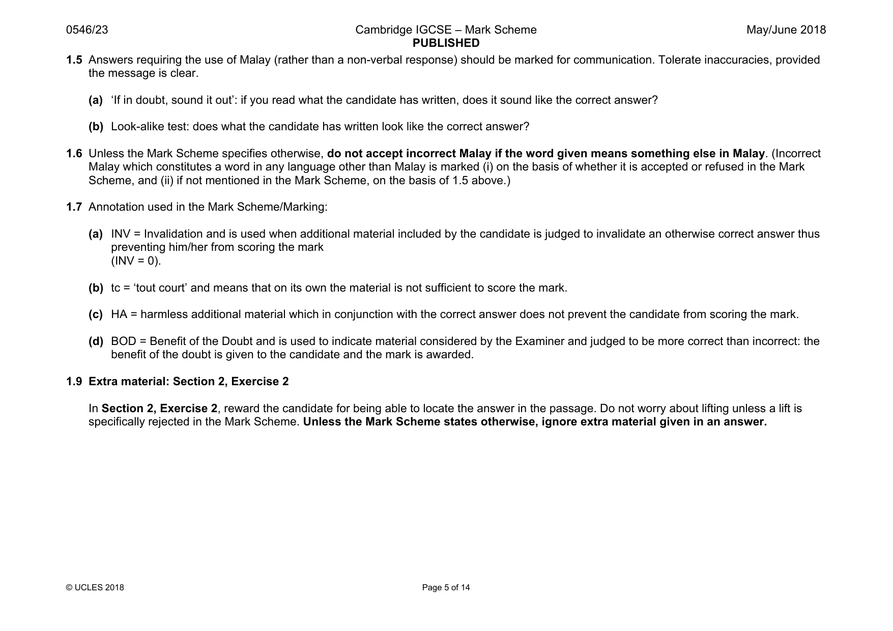 Mark scheme, page 5 of 14