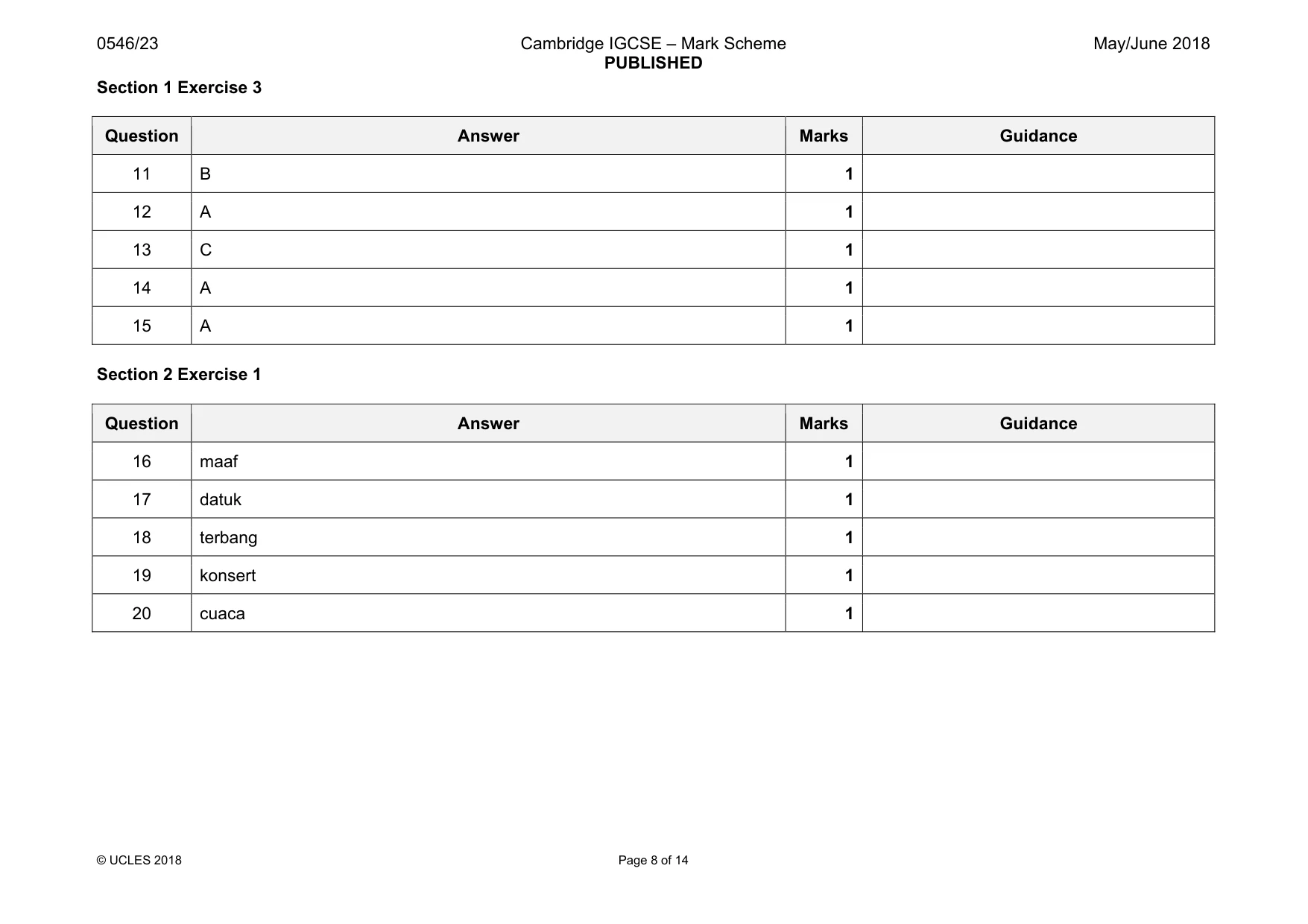 Mark scheme, page 8 of 14