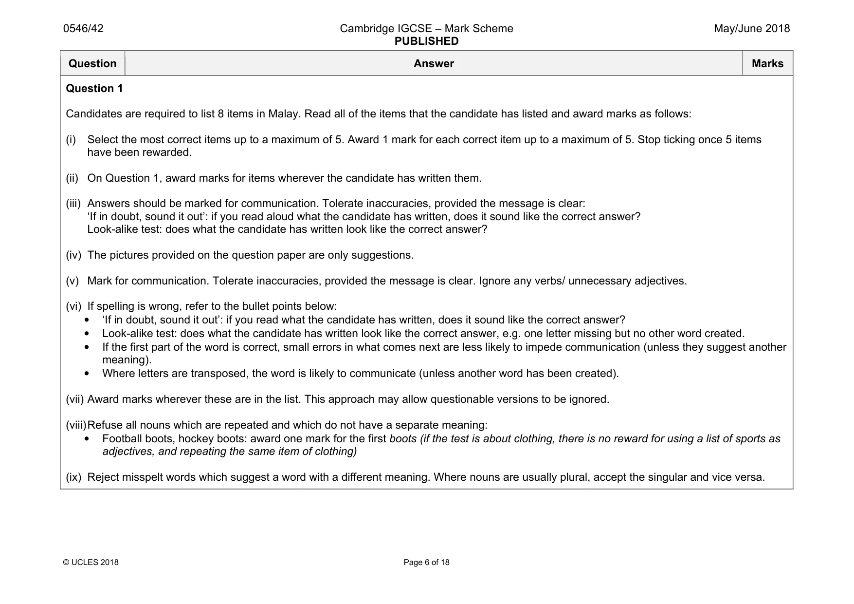 Mark scheme, page 6 of 18