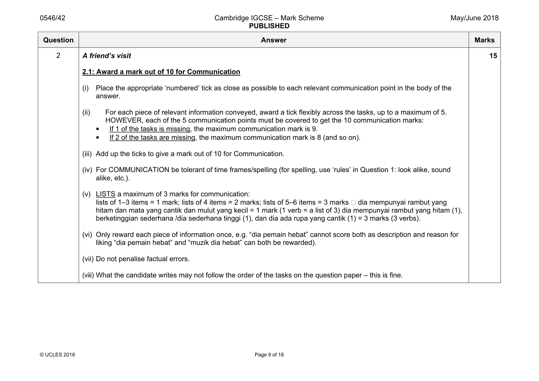 Mark scheme, page 9 of 18