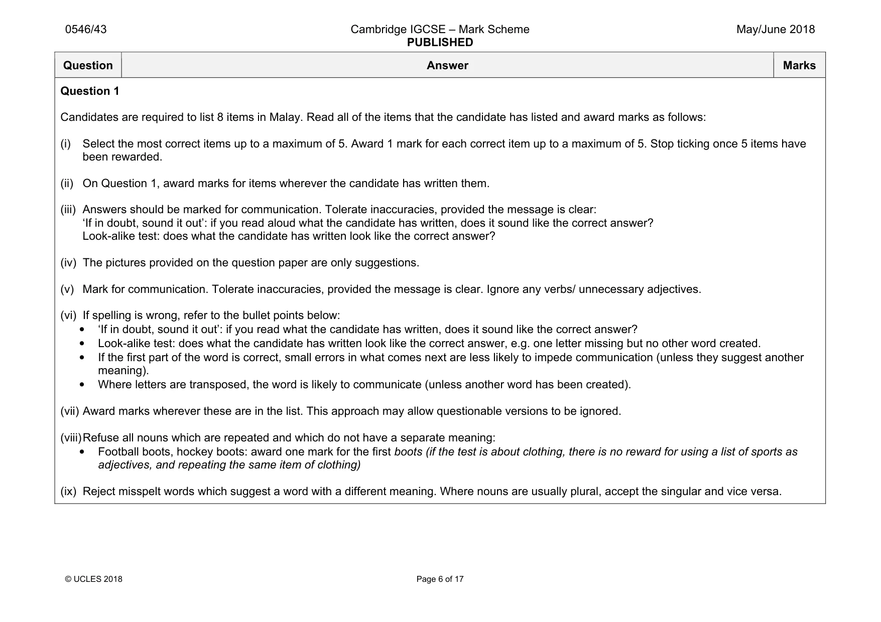 Mark scheme, page 6 of 17