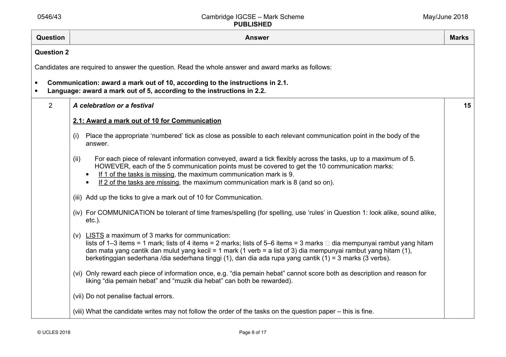 Mark scheme, page 8 of 17