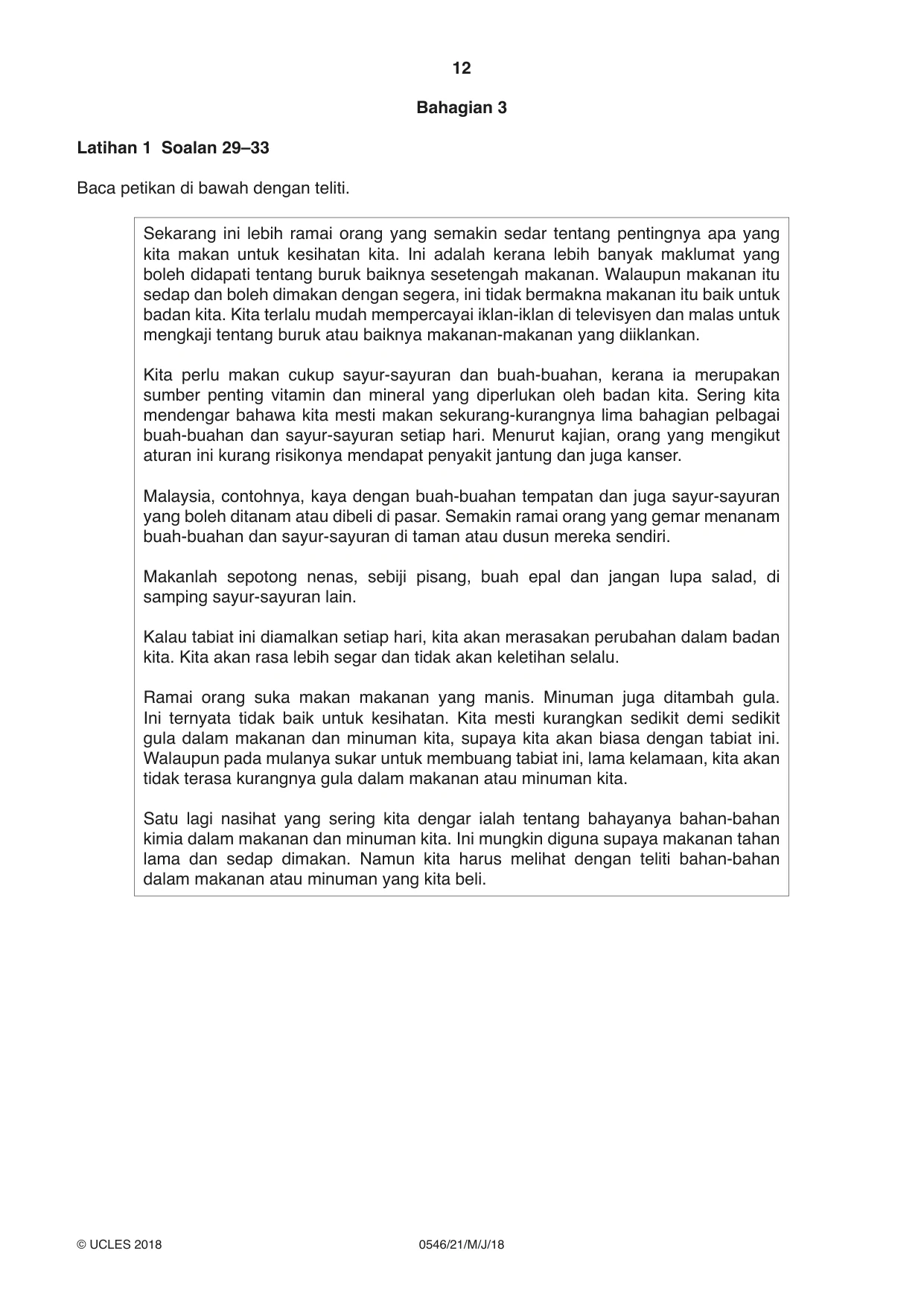 Cambridge IGCSE Malay - Foreign Language 0546 2018 May/June Paper 2 · Variant 1 question paper, page 12 of 16