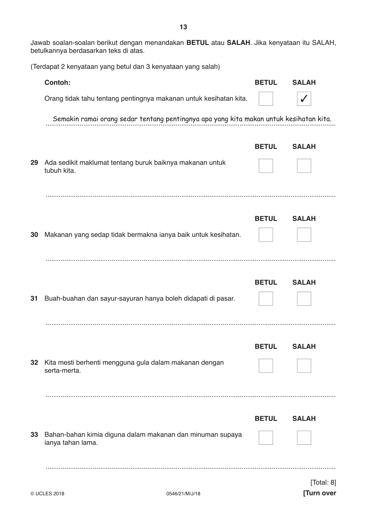 Cambridge IGCSE Malay - Foreign Language 0546 2018 May/June Paper 2 · Variant 1 question paper, page 13 of 16