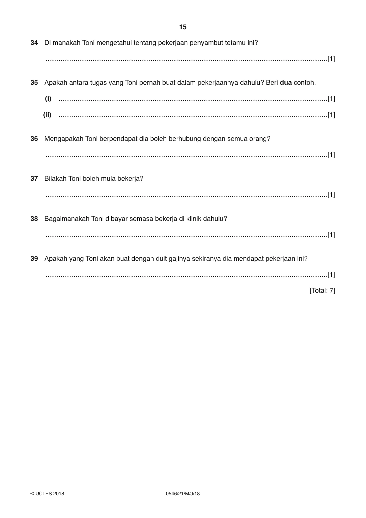 Cambridge IGCSE Malay - Foreign Language 0546 2018 May/June Paper 2 · Variant 1 question paper, page 15 of 16