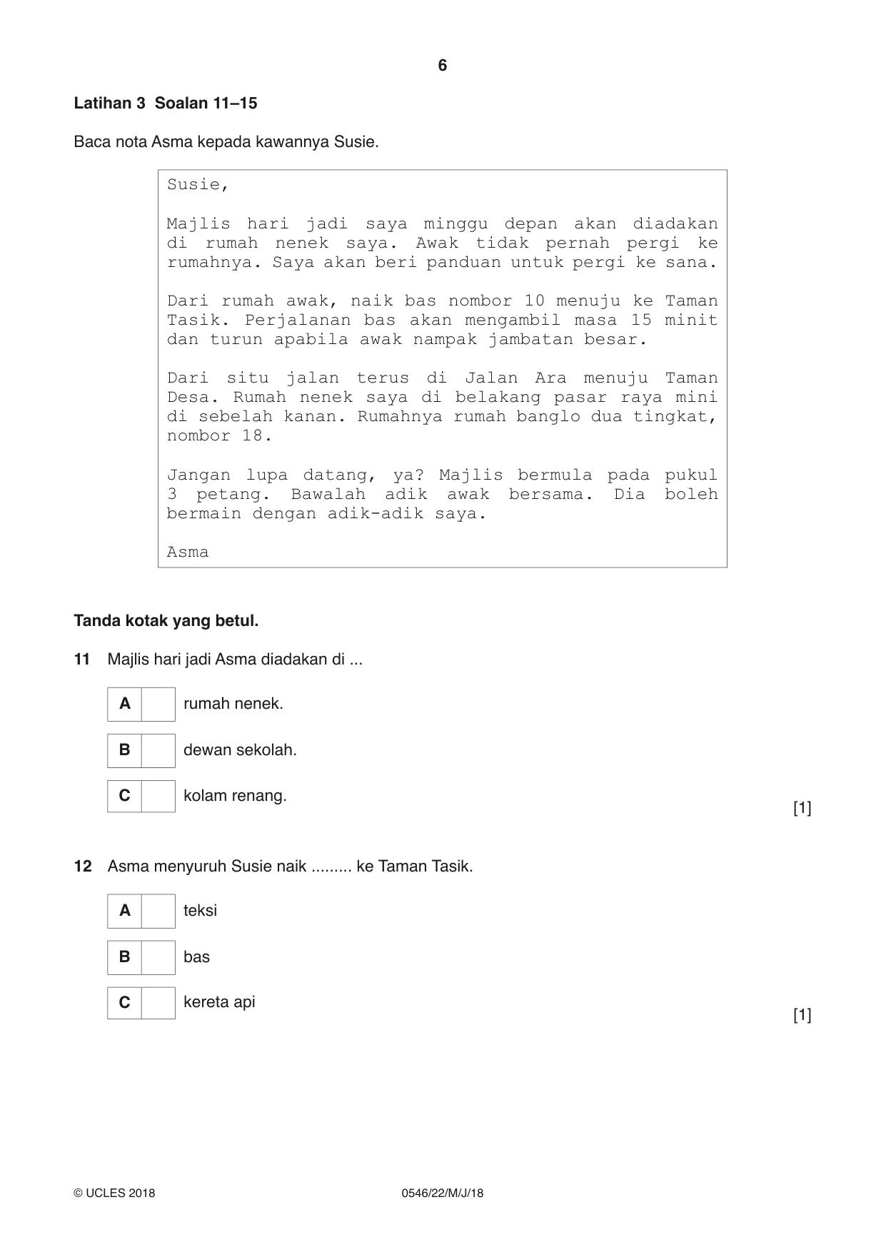 Cambridge IGCSE Malay - Foreign Language 0546 2018 May/June Paper 2 · Variant 2 question paper, page 6 of 16