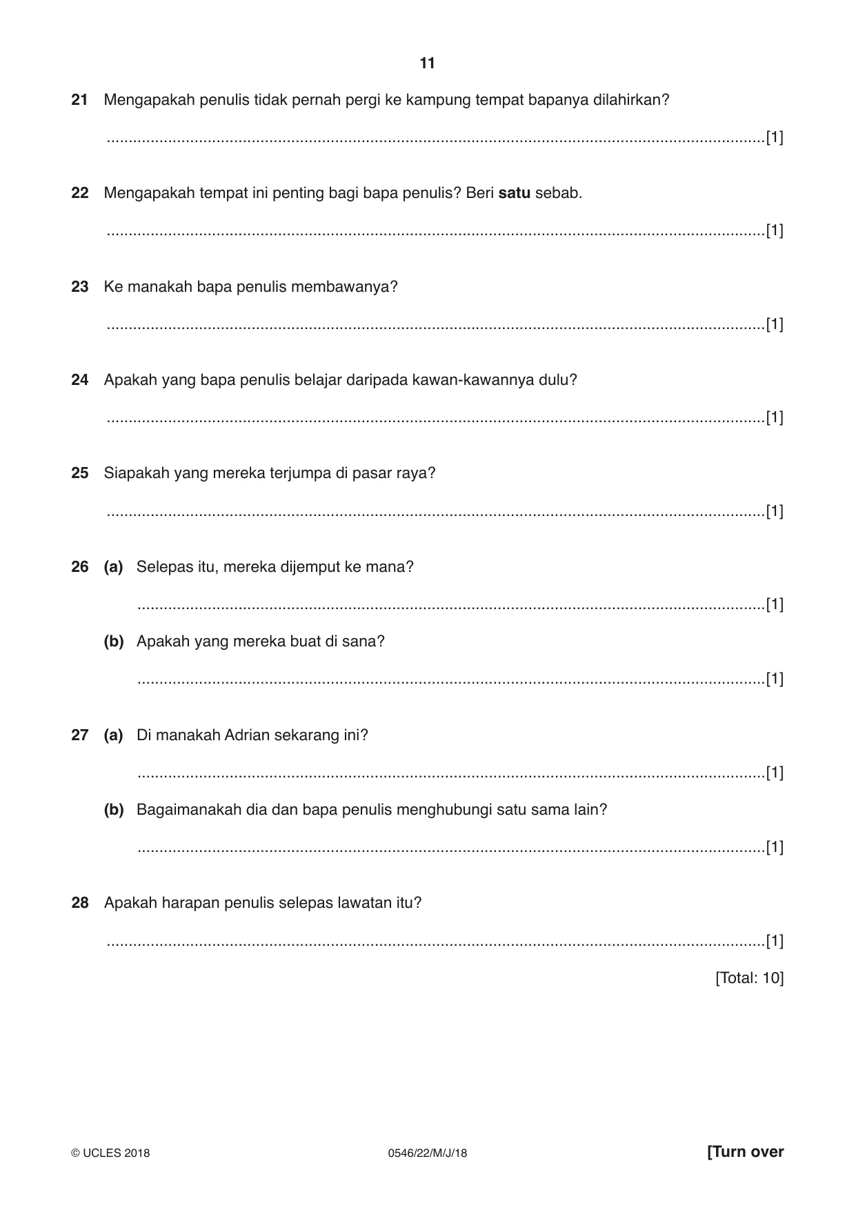 Cambridge IGCSE Malay - Foreign Language 0546 2018 May/June Paper 2 · Variant 2 question paper, page 11 of 16