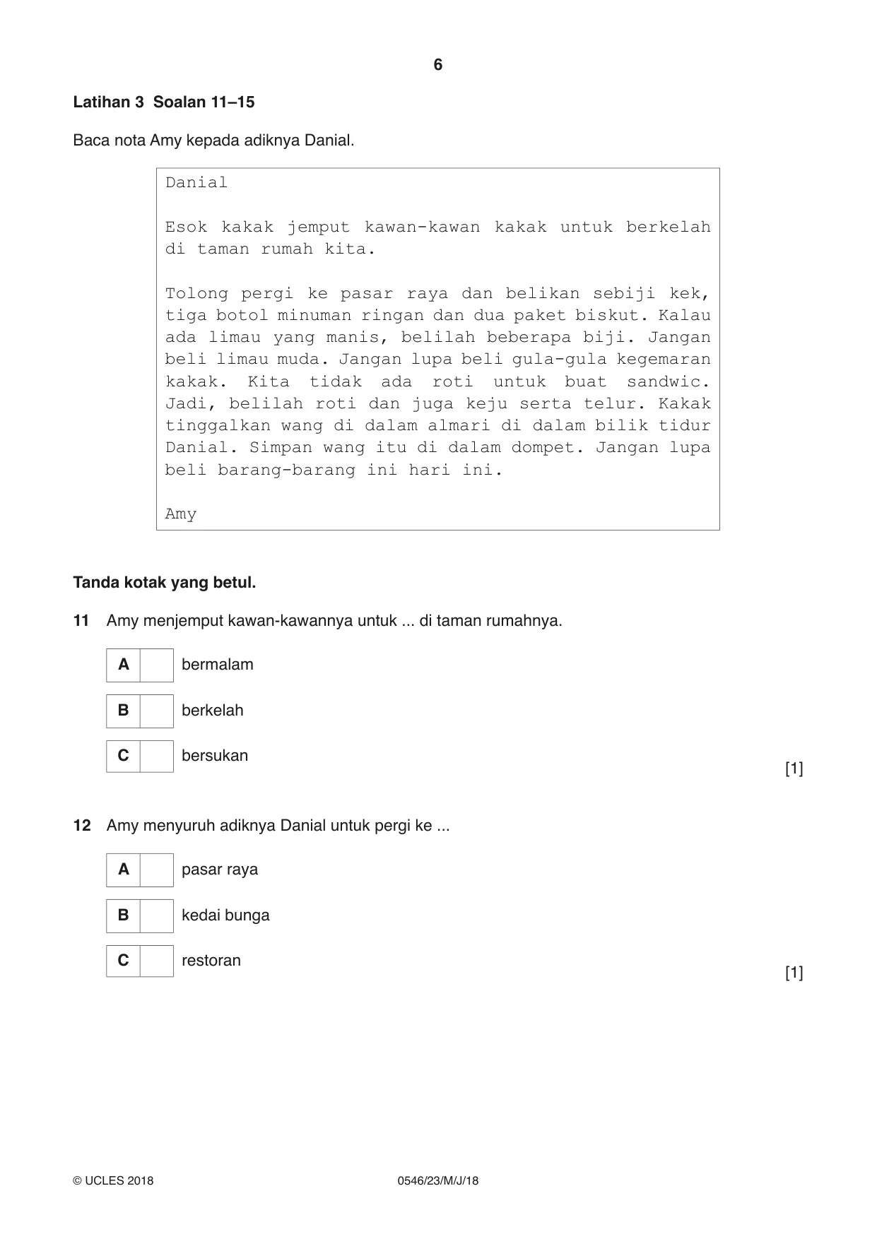 Cambridge IGCSE Malay - Foreign Language 0546 2018 May/June Paper 2 · Variant 3 question paper, page 6 of 16