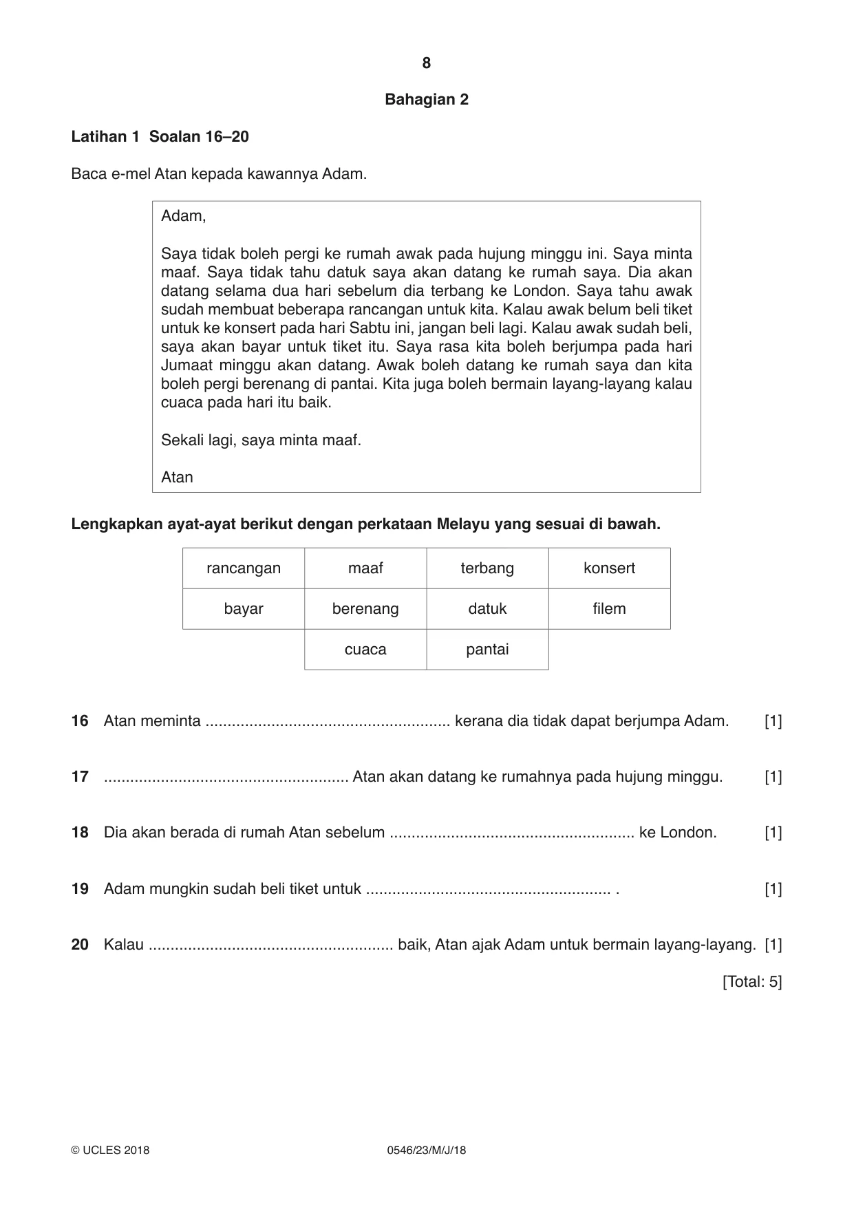 Cambridge IGCSE Malay - Foreign Language 0546 2018 May/June Paper 2 · Variant 3 question paper, page 8 of 16