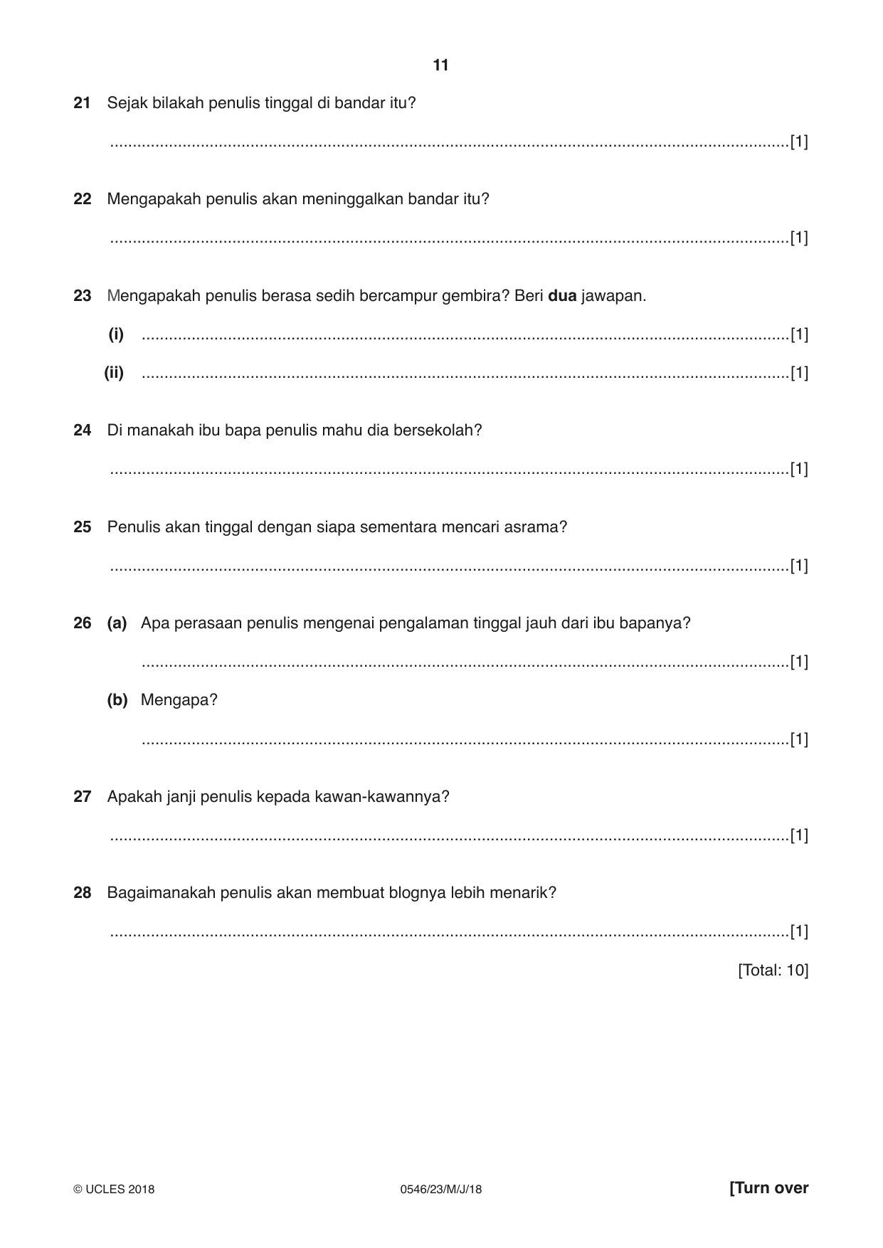 Cambridge IGCSE Malay - Foreign Language 0546 2018 May/June Paper 2 · Variant 3 question paper, page 11 of 16