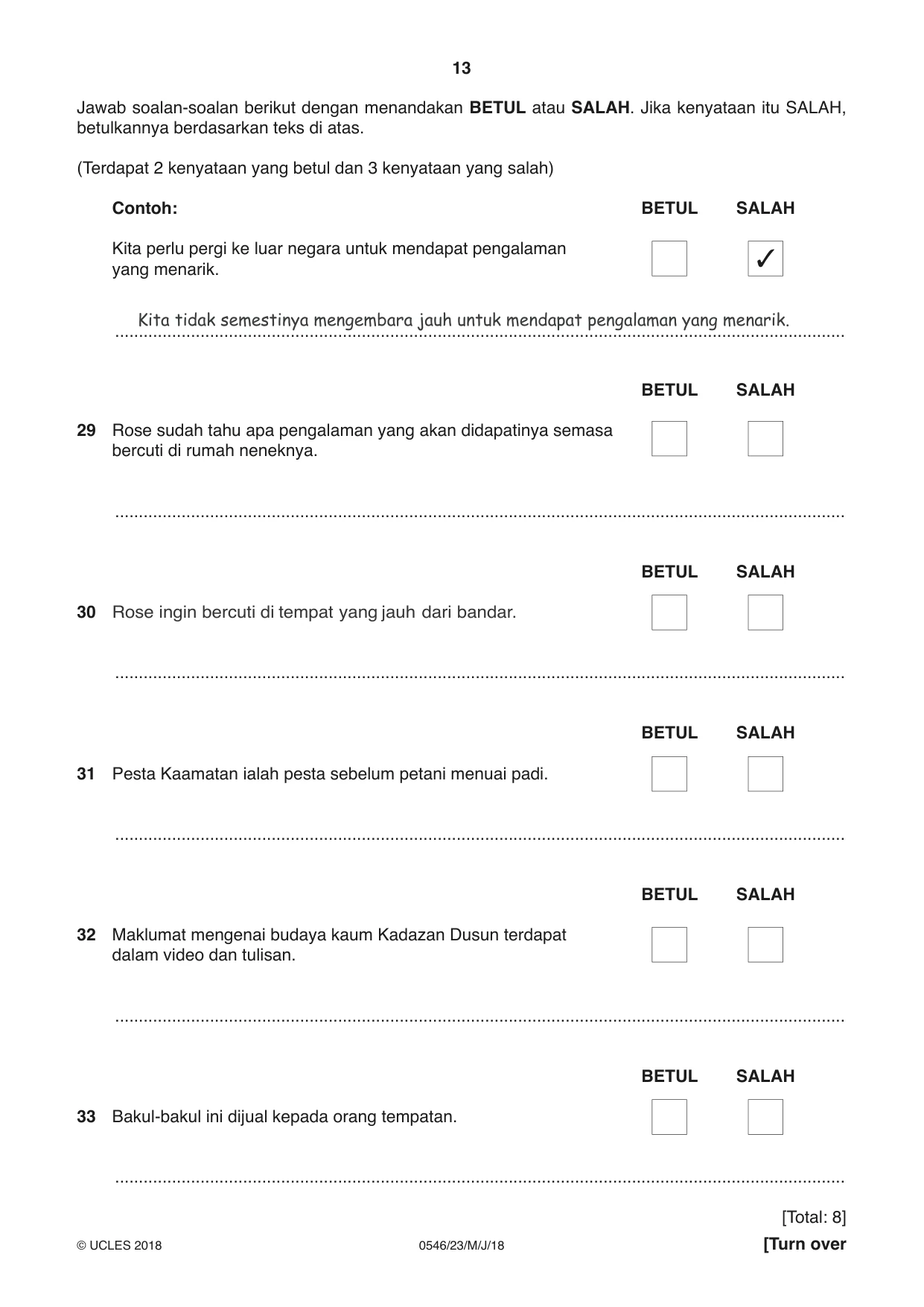 Cambridge IGCSE Malay - Foreign Language 0546 2018 May/June Paper 2 · Variant 3 question paper, page 13 of 16