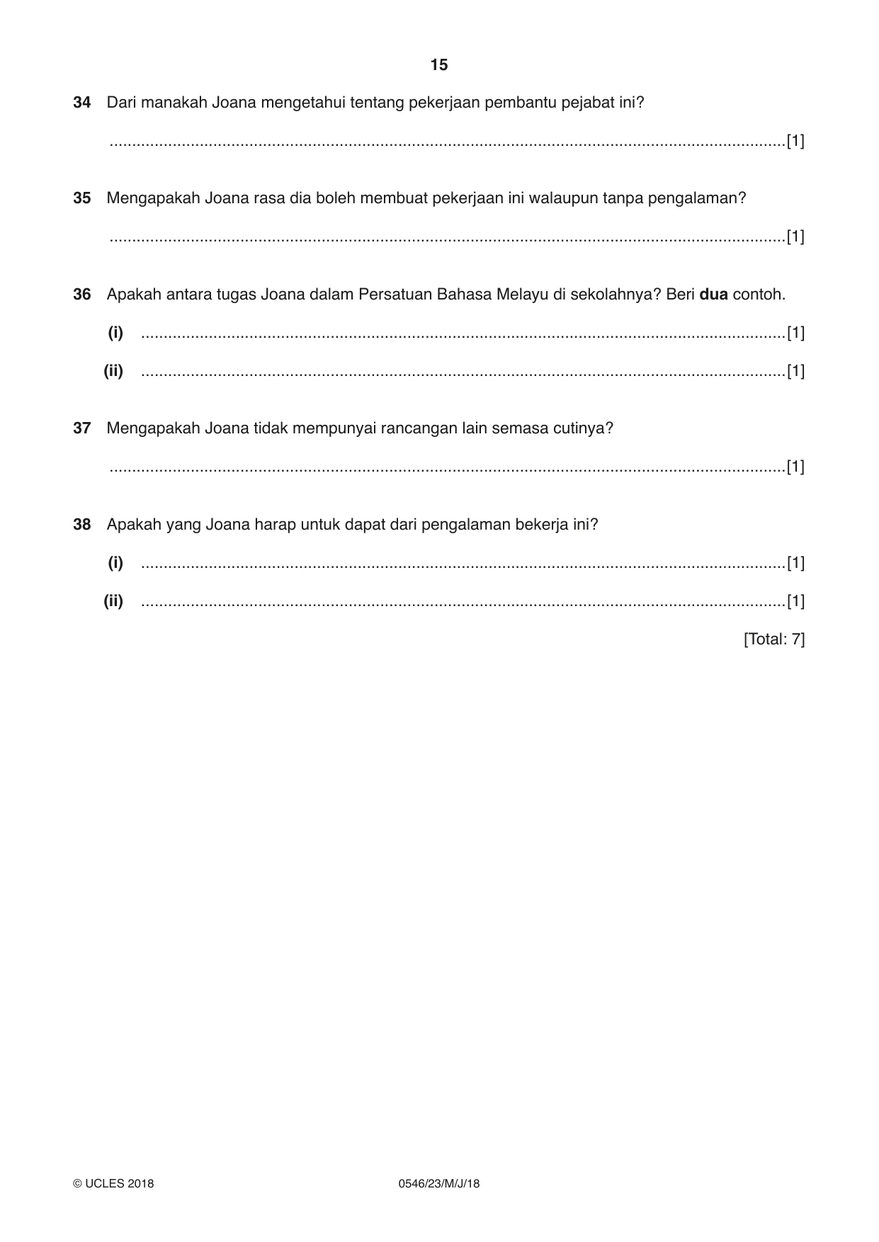 Cambridge IGCSE Malay - Foreign Language 0546 2018 May/June Paper 2 · Variant 3 question paper, page 15 of 16