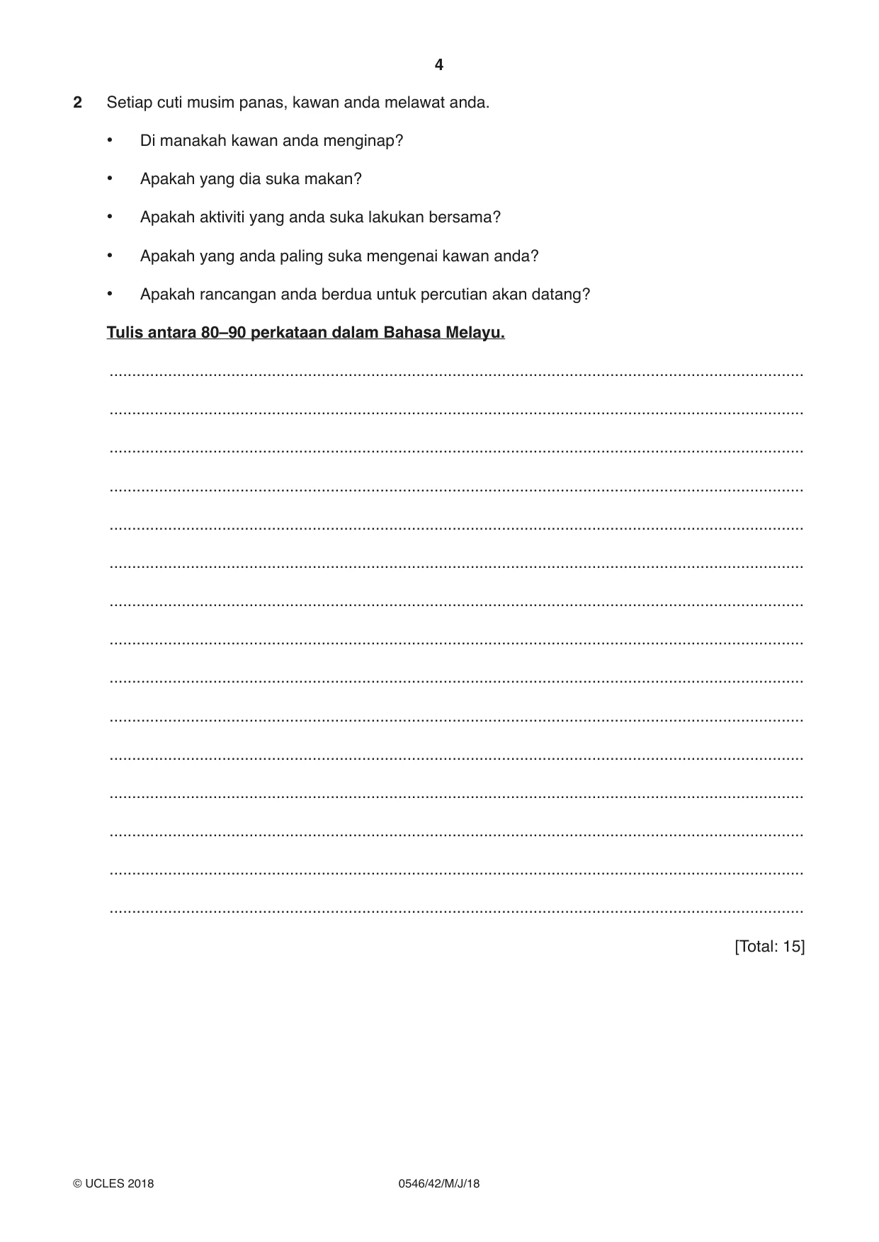 Cambridge IGCSE Malay - Foreign Language 0546 2018 May/June Paper 4 · Variant 2 question paper, page 4 of 8