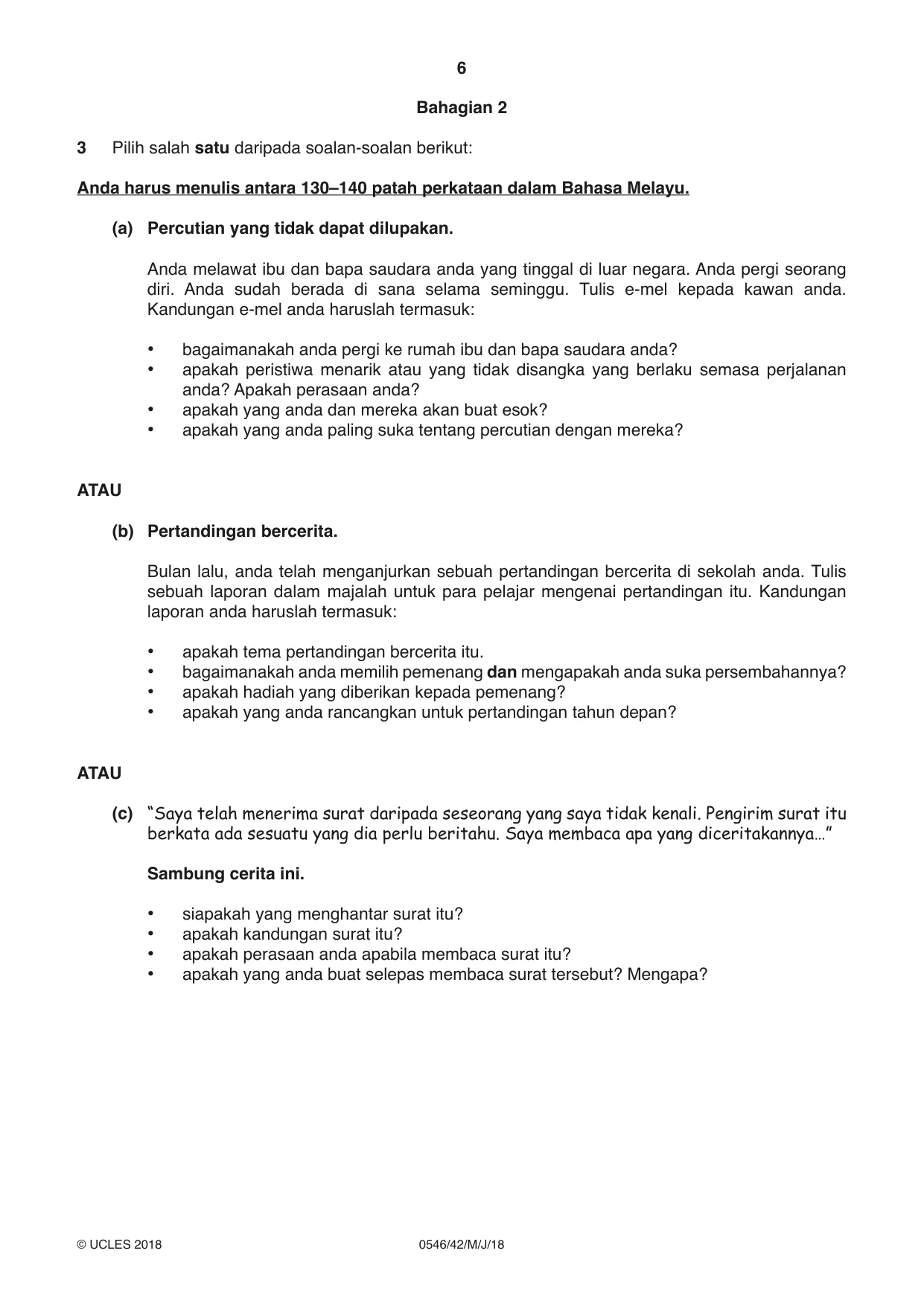 Cambridge IGCSE Malay - Foreign Language 0546 2018 May/June Paper 4 · Variant 2 question paper, page 6 of 8