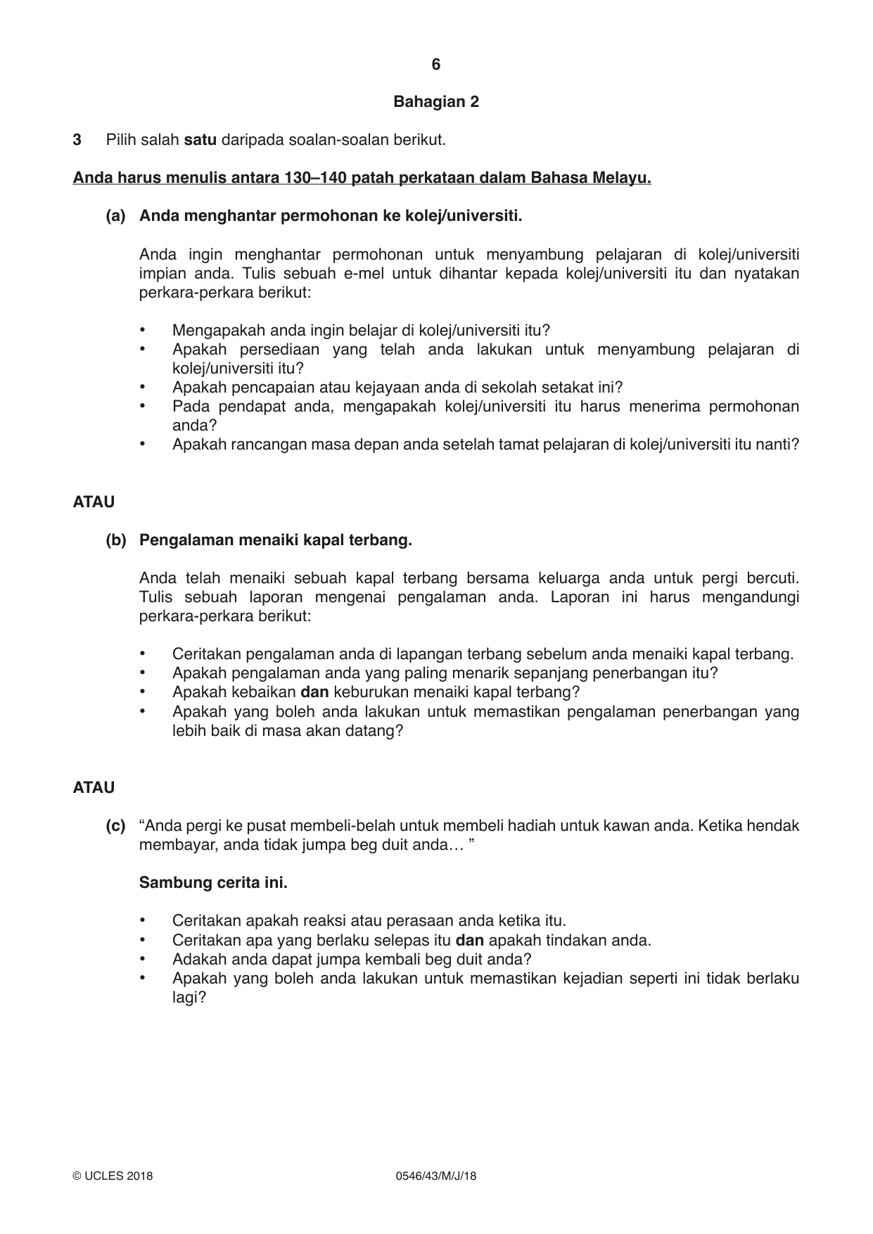 Cambridge IGCSE Malay - Foreign Language 0546 2018 May/June Paper 4 · Variant 3 question paper, page 6 of 8