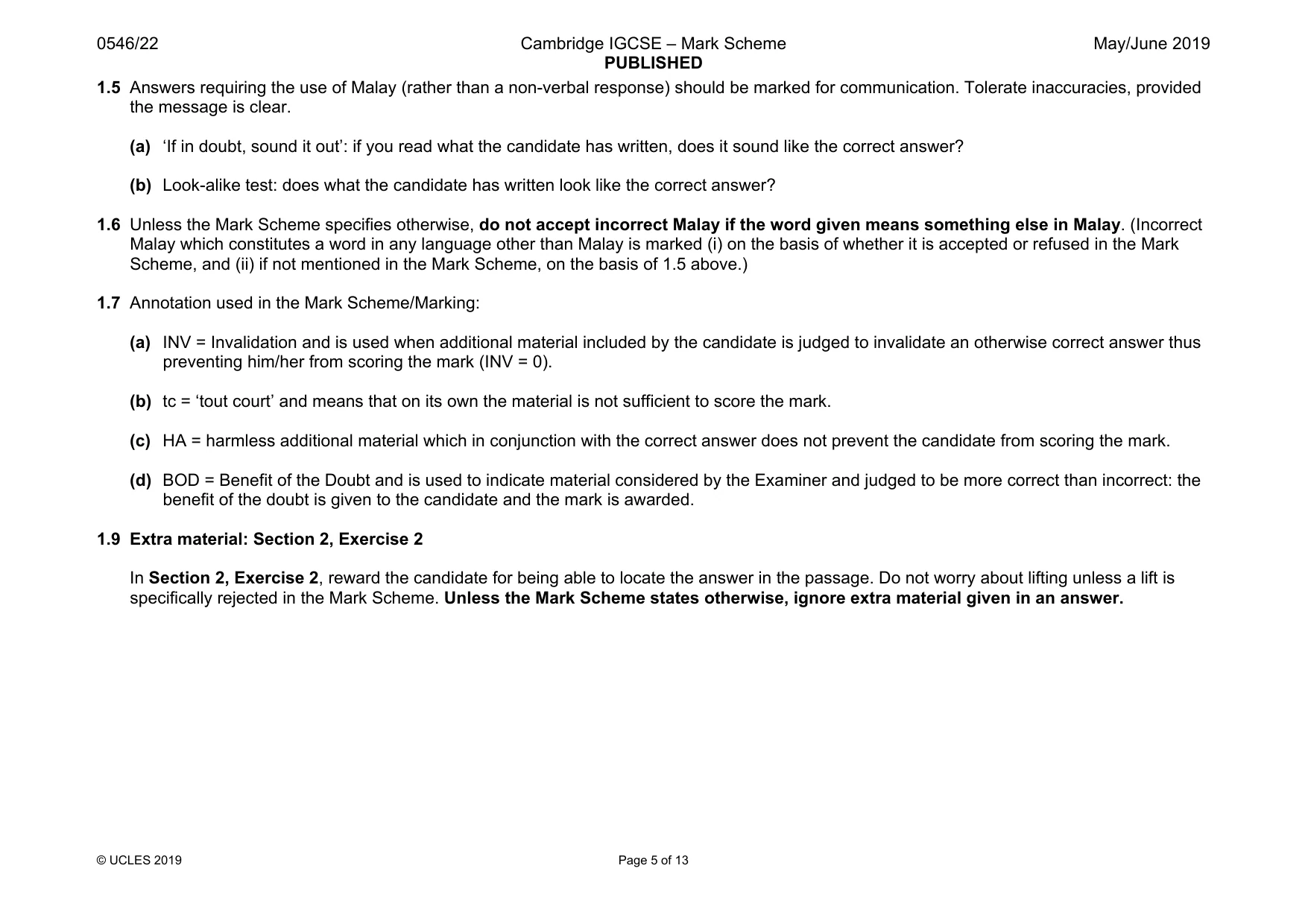 Mark scheme, page 5 of 13