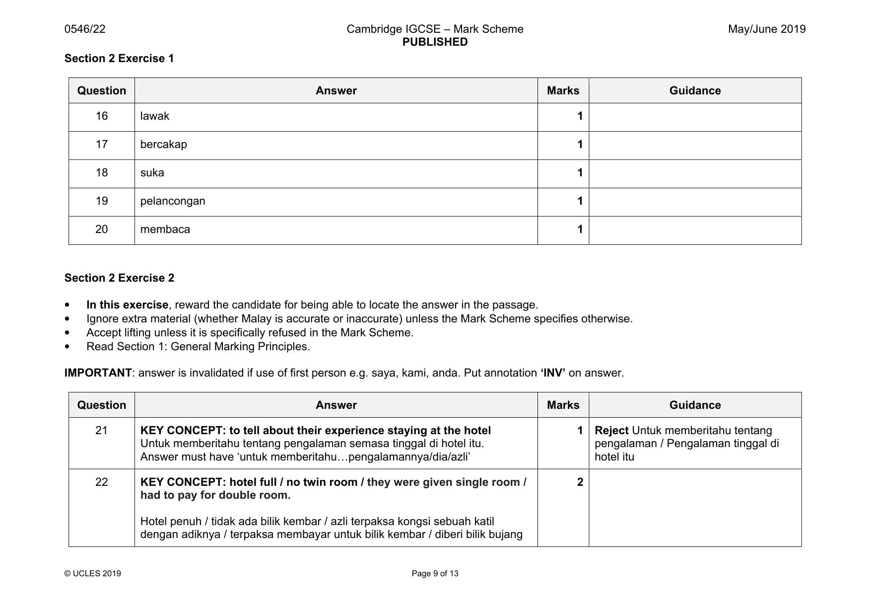 Mark scheme, page 9 of 13