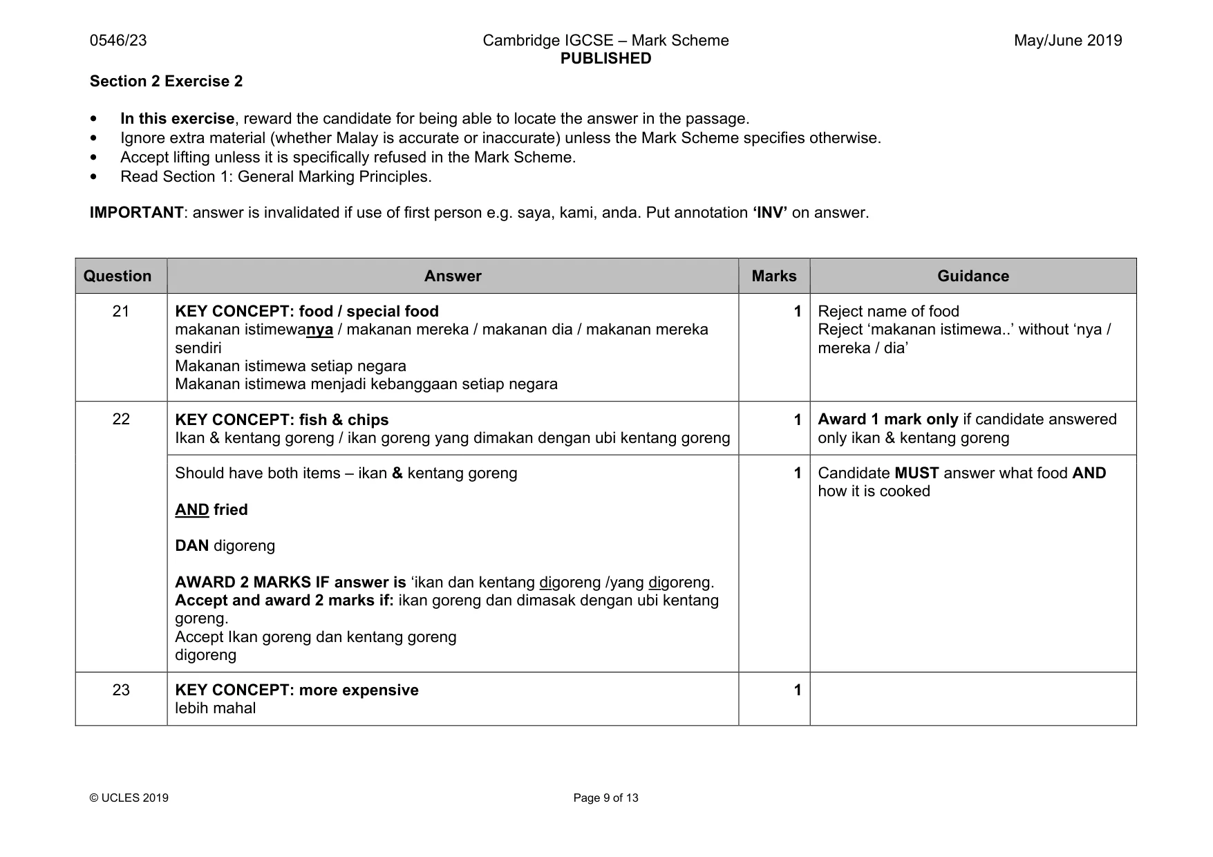 Mark scheme, page 9 of 13
