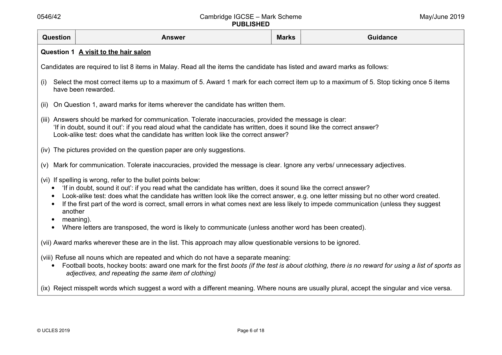 Mark scheme, page 6 of 18