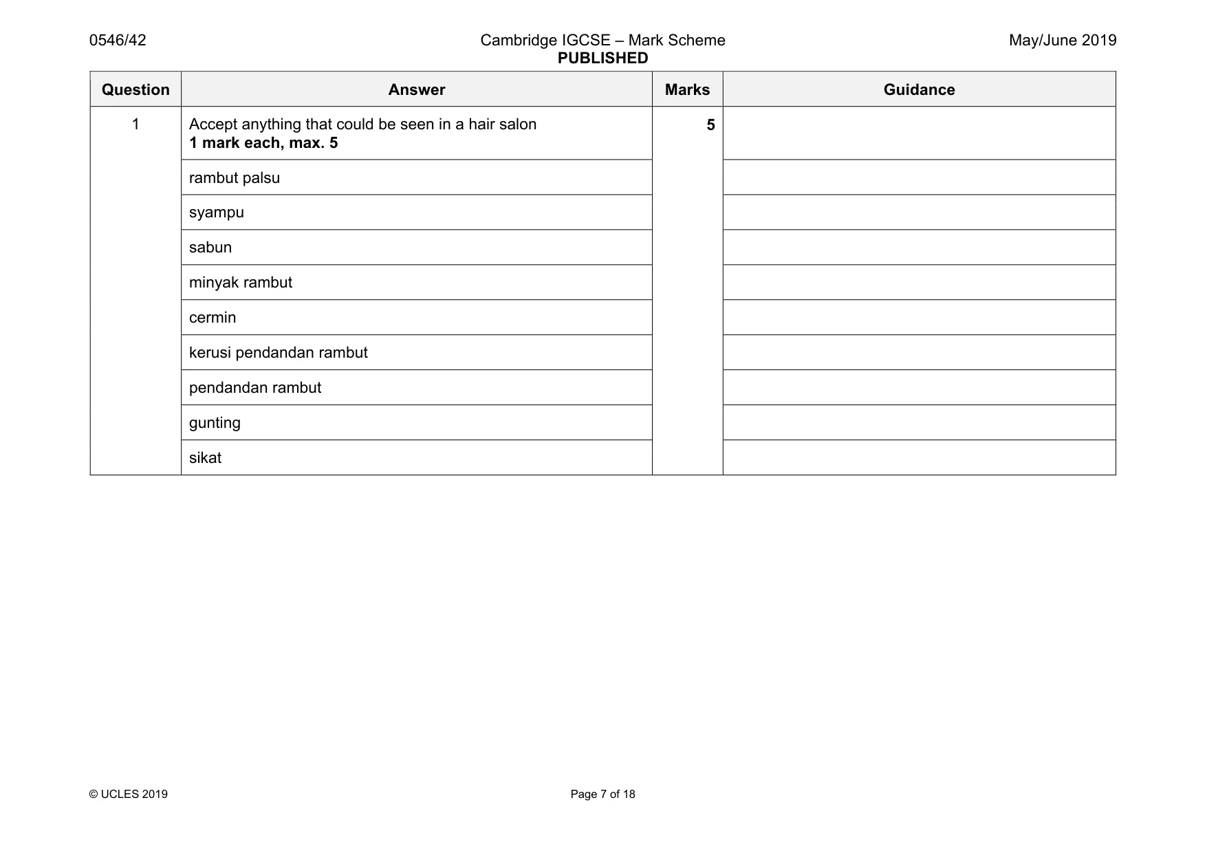 Mark scheme, page 7 of 18