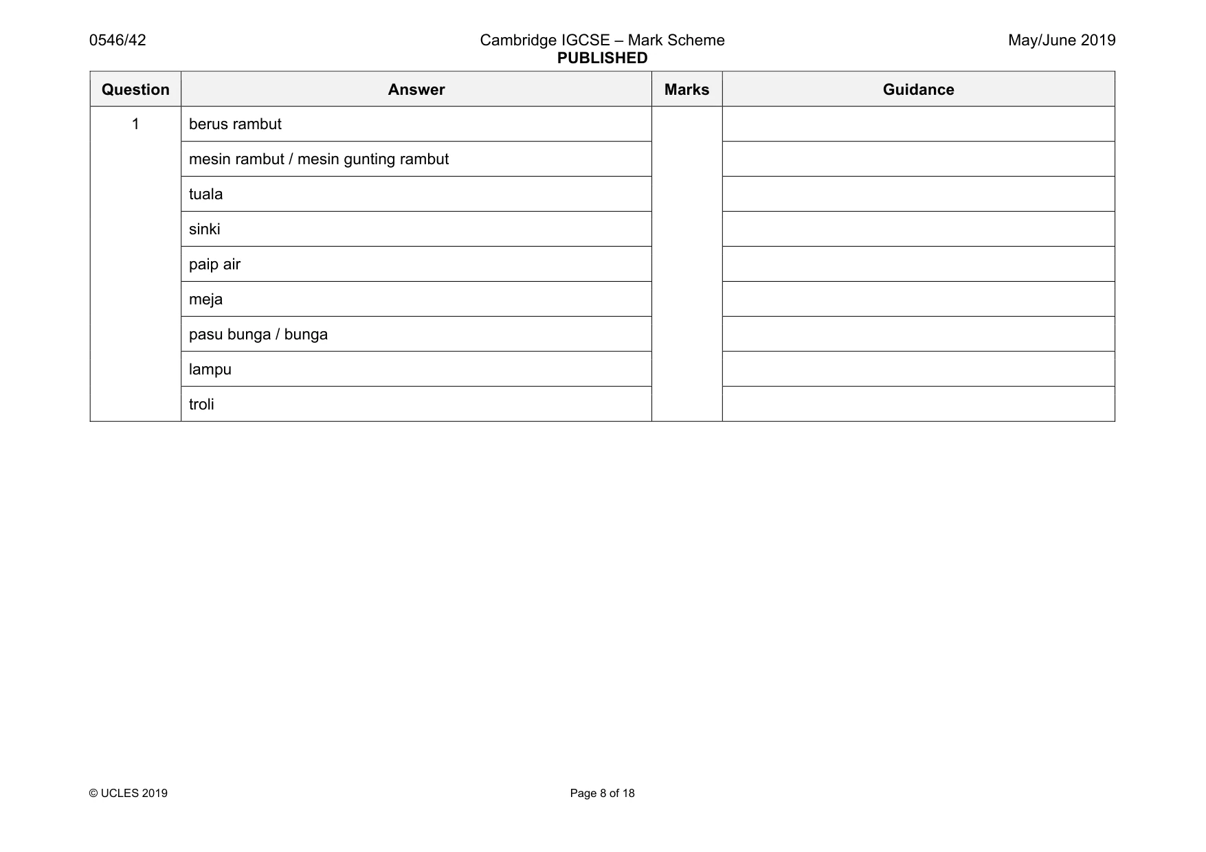 Mark scheme, page 8 of 18
