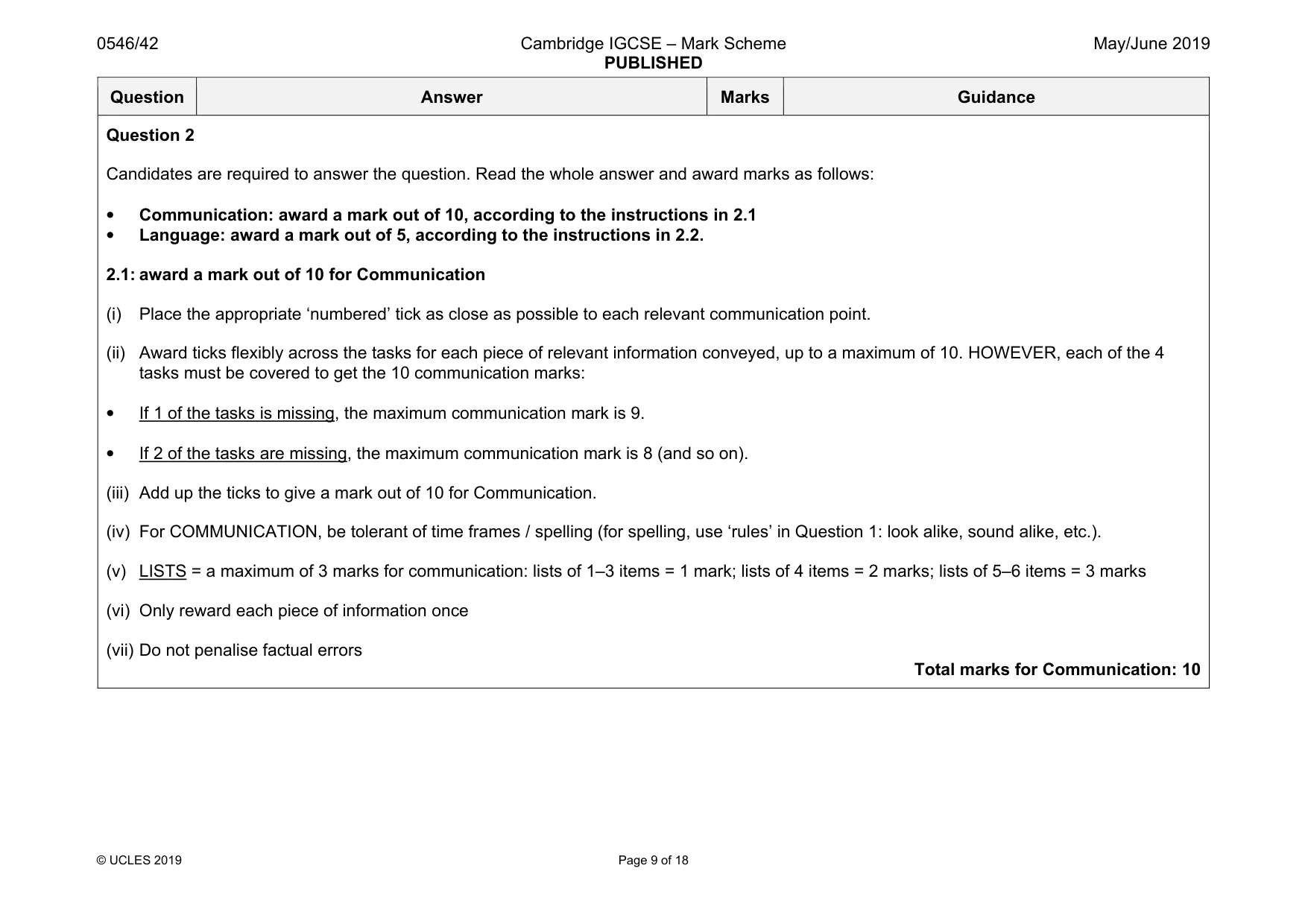 Mark scheme, page 9 of 18