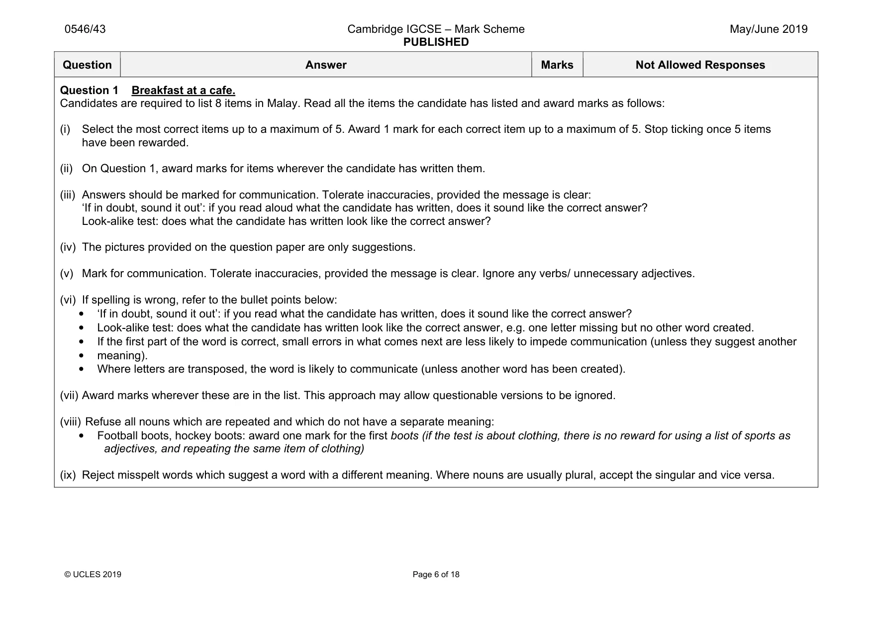 Mark scheme, page 6 of 18