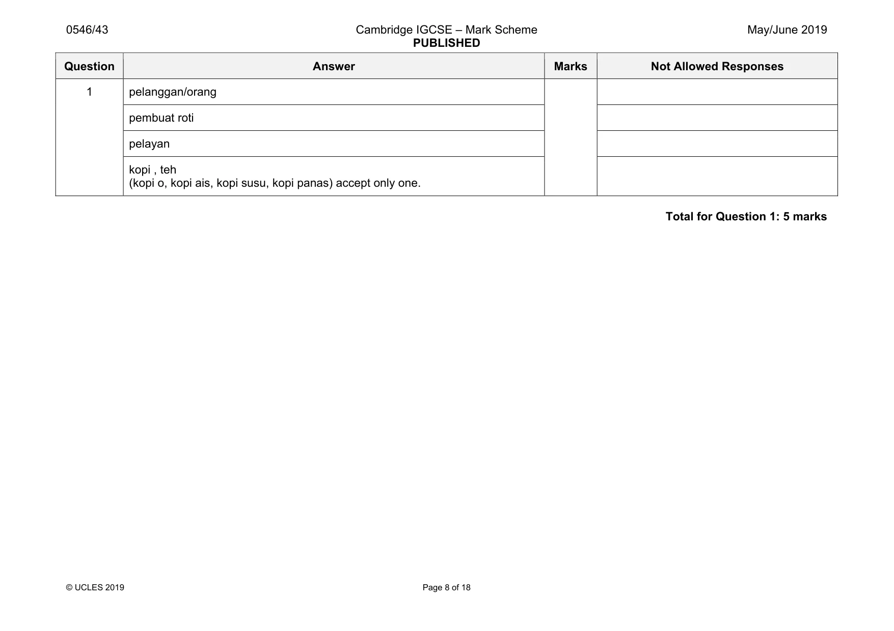 Mark scheme, page 8 of 18