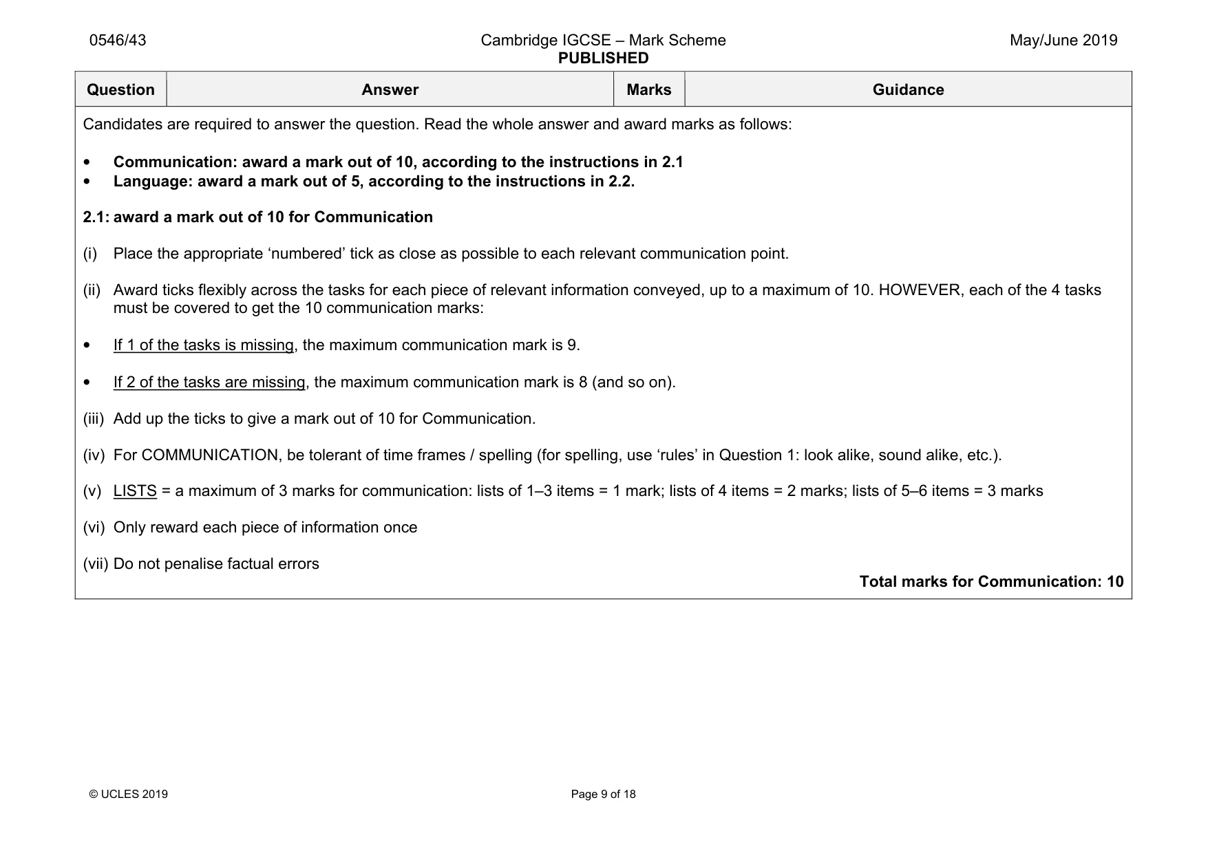 Mark scheme, page 9 of 18