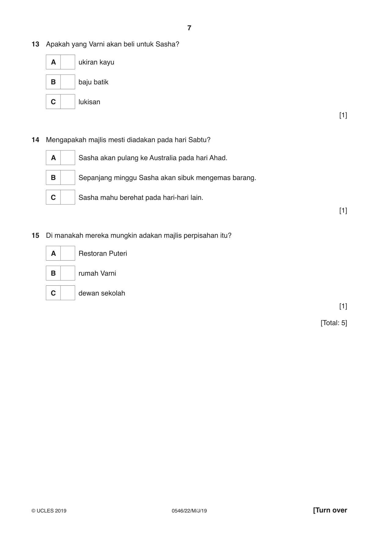 Cambridge IGCSE Malay - Foreign Language 0546 2019 May/June Paper 2 · Variant 2 question paper, page 7 of 16