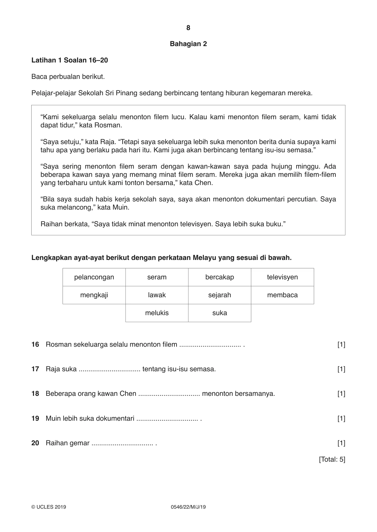 Cambridge IGCSE Malay - Foreign Language 0546 2019 May/June Paper 2 · Variant 2 question paper, page 8 of 16