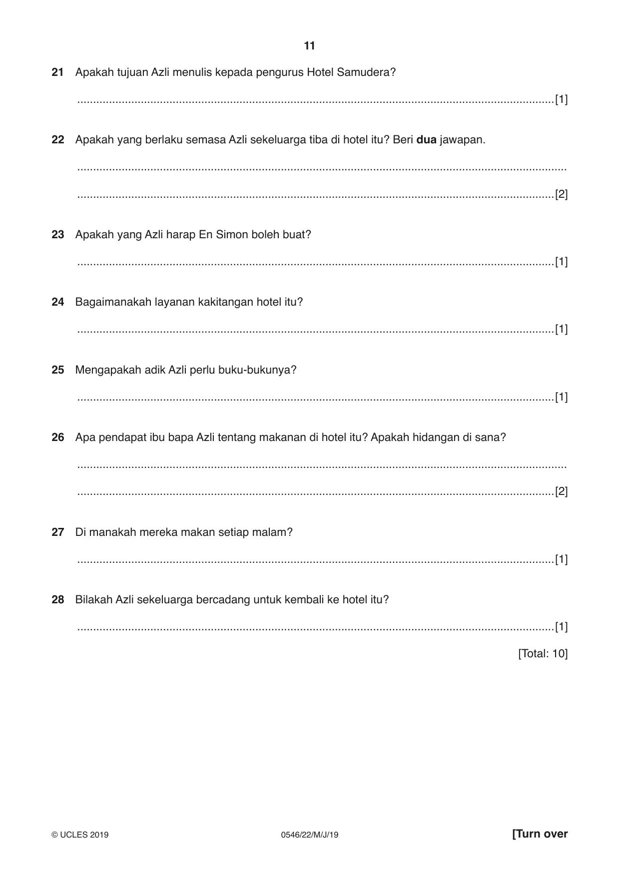 Cambridge IGCSE Malay - Foreign Language 0546 2019 May/June Paper 2 · Variant 2 question paper, page 11 of 16