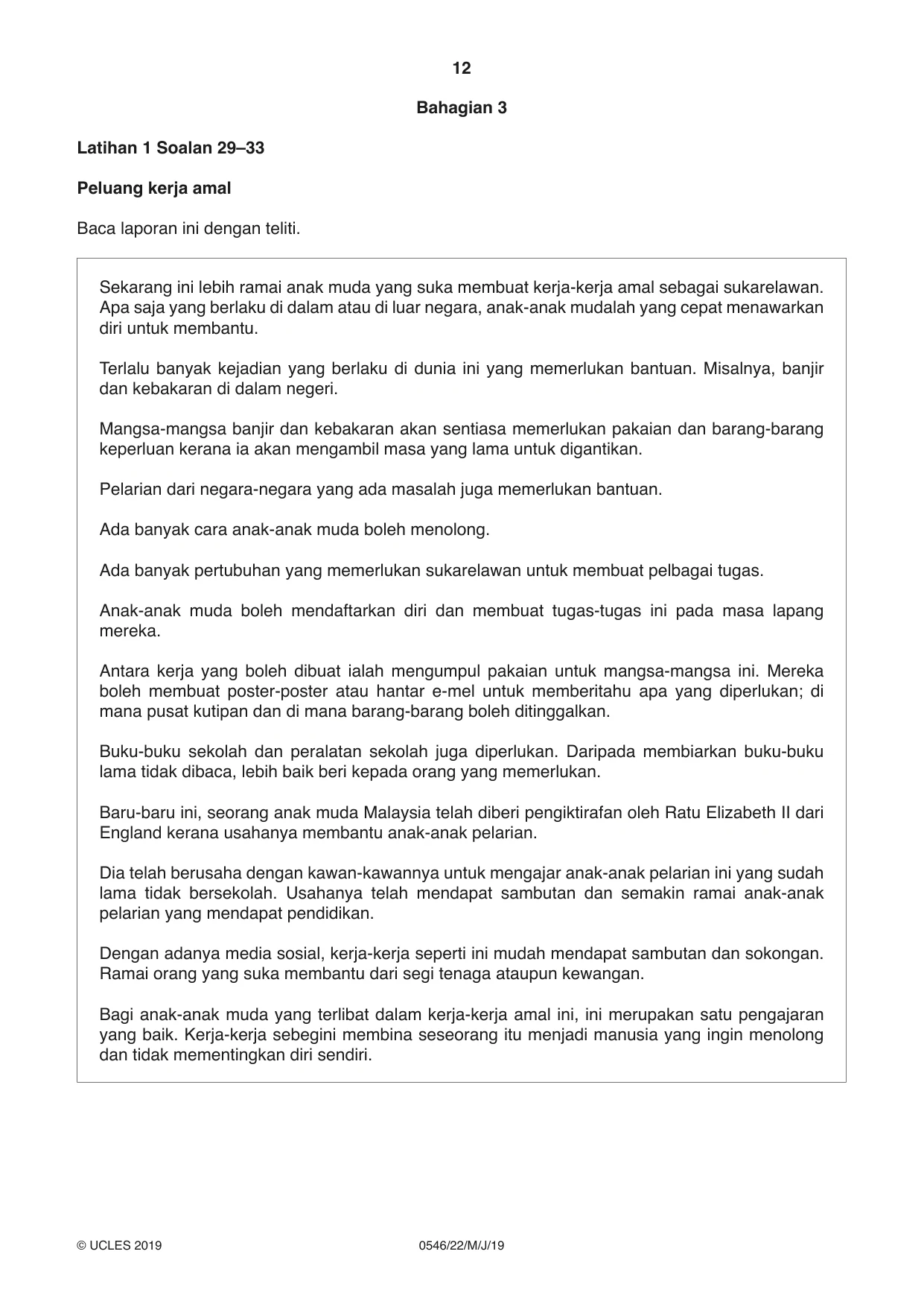 Cambridge IGCSE Malay - Foreign Language 0546 2019 May/June Paper 2 · Variant 2 question paper, page 12 of 16