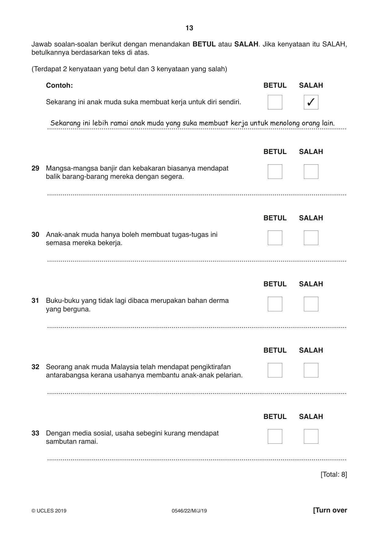 Cambridge IGCSE Malay - Foreign Language 0546 2019 May/June Paper 2 · Variant 2 question paper, page 13 of 16