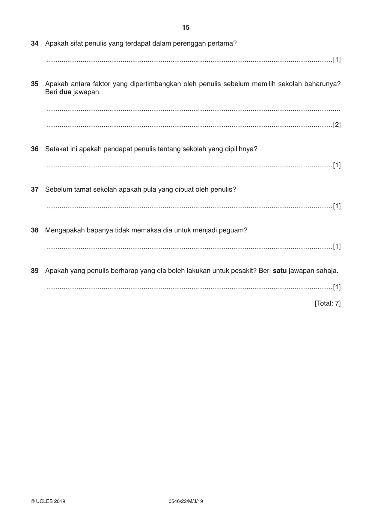Cambridge IGCSE Malay - Foreign Language 0546 2019 May/June Paper 2 · Variant 2 question paper, page 15 of 16