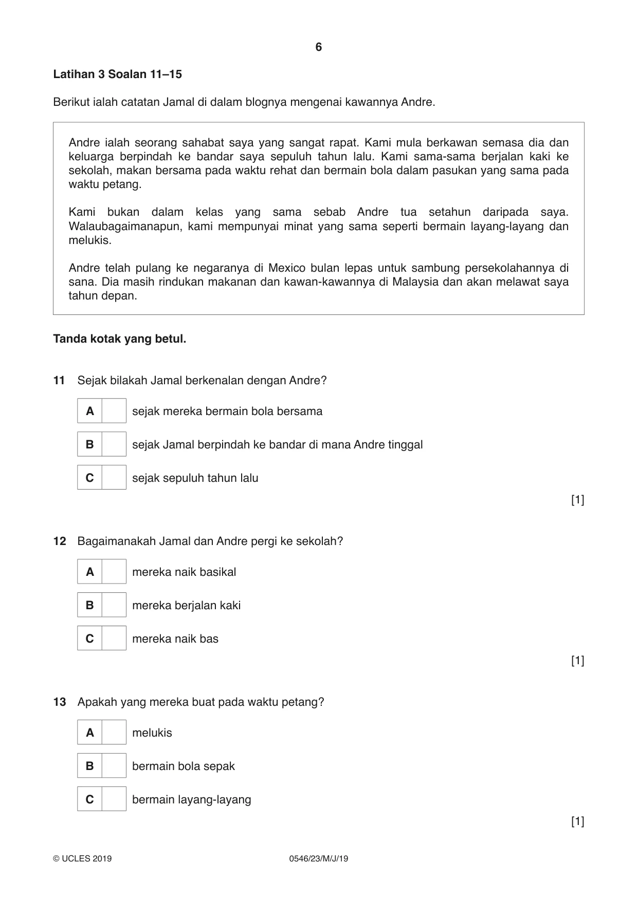 Cambridge IGCSE Malay - Foreign Language 0546 2019 May/June Paper 2 · Variant 3 question paper, page 6 of 16