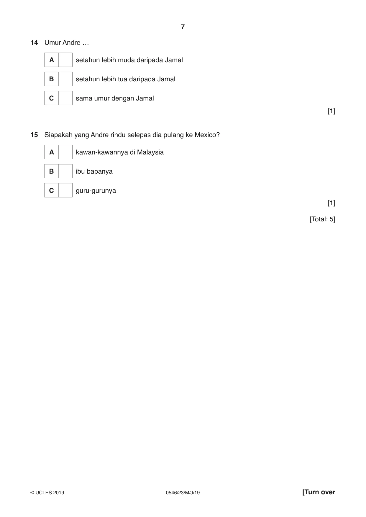 Cambridge IGCSE Malay - Foreign Language 0546 2019 May/June Paper 2 · Variant 3 question paper, page 7 of 16