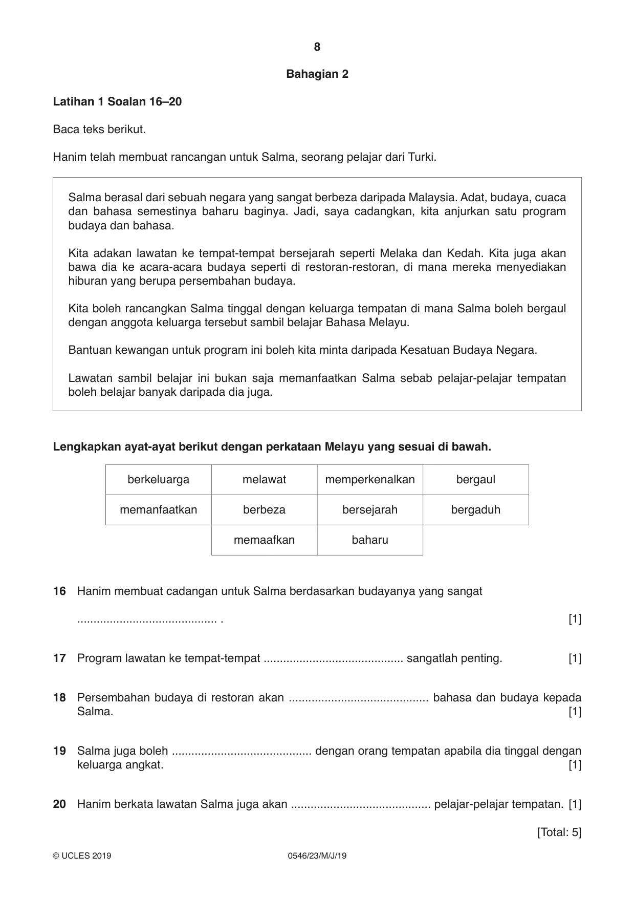 Cambridge IGCSE Malay - Foreign Language 0546 2019 May/June Paper 2 · Variant 3 question paper, page 8 of 16