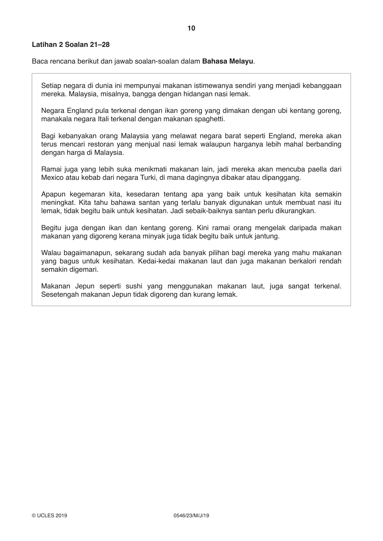 Cambridge IGCSE Malay - Foreign Language 0546 2019 May/June Paper 2 · Variant 3 question paper, page 10 of 16