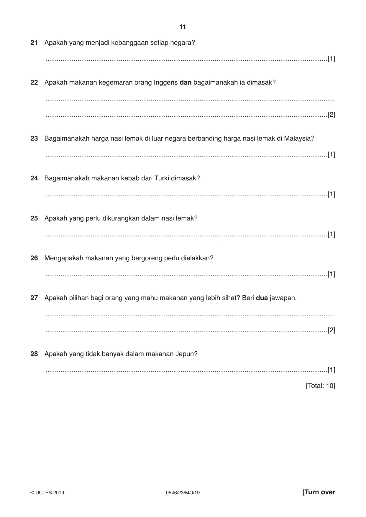 Cambridge IGCSE Malay - Foreign Language 0546 2019 May/June Paper 2 · Variant 3 question paper, page 11 of 16