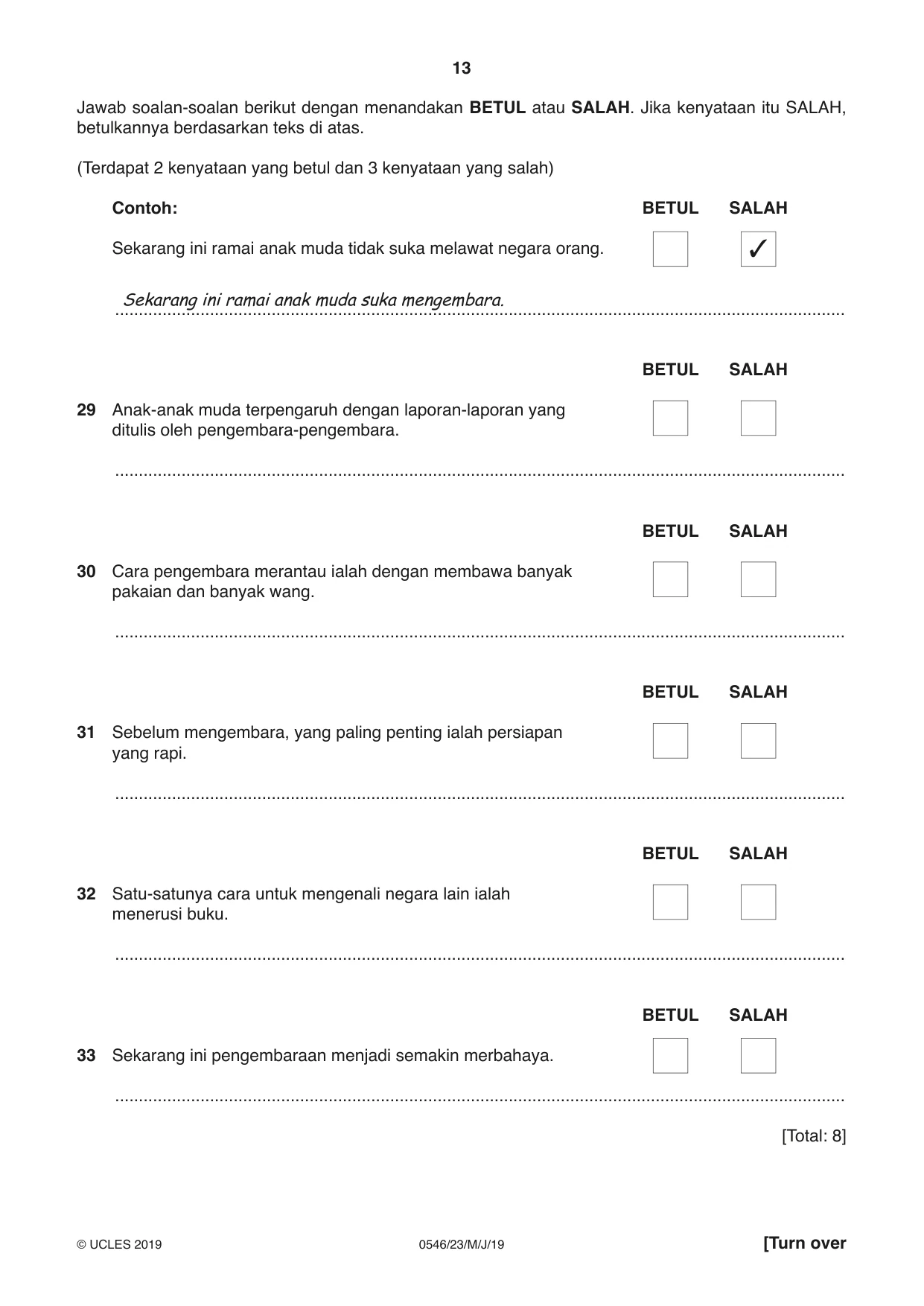 Cambridge IGCSE Malay - Foreign Language 0546 2019 May/June Paper 2 · Variant 3 question paper, page 13 of 16