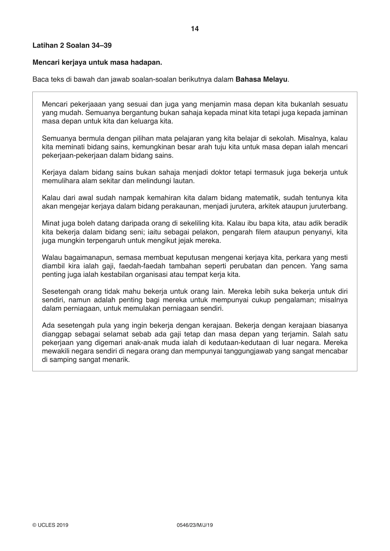 Cambridge IGCSE Malay - Foreign Language 0546 2019 May/June Paper 2 · Variant 3 question paper, page 14 of 16
