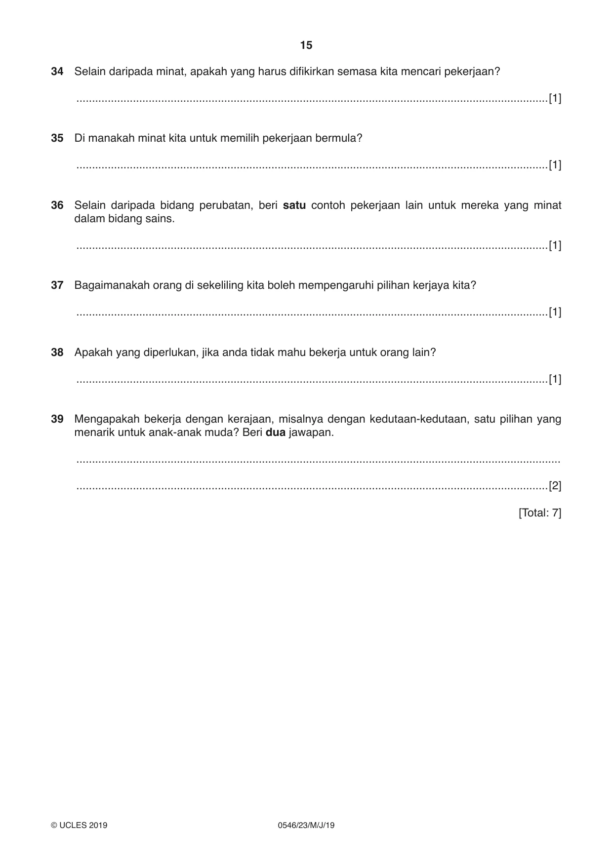 Cambridge IGCSE Malay - Foreign Language 0546 2019 May/June Paper 2 · Variant 3 question paper, page 15 of 16