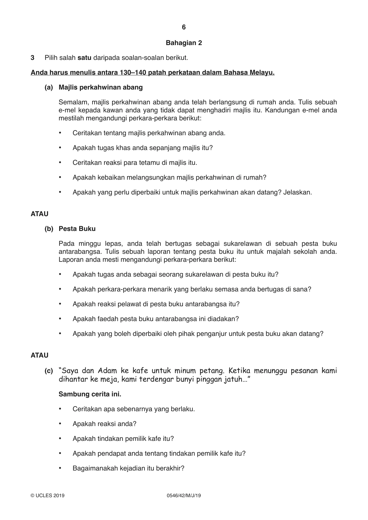 Cambridge IGCSE Malay - Foreign Language 0546 2019 May/June Paper 4 · Variant 2 question paper, page 6 of 8