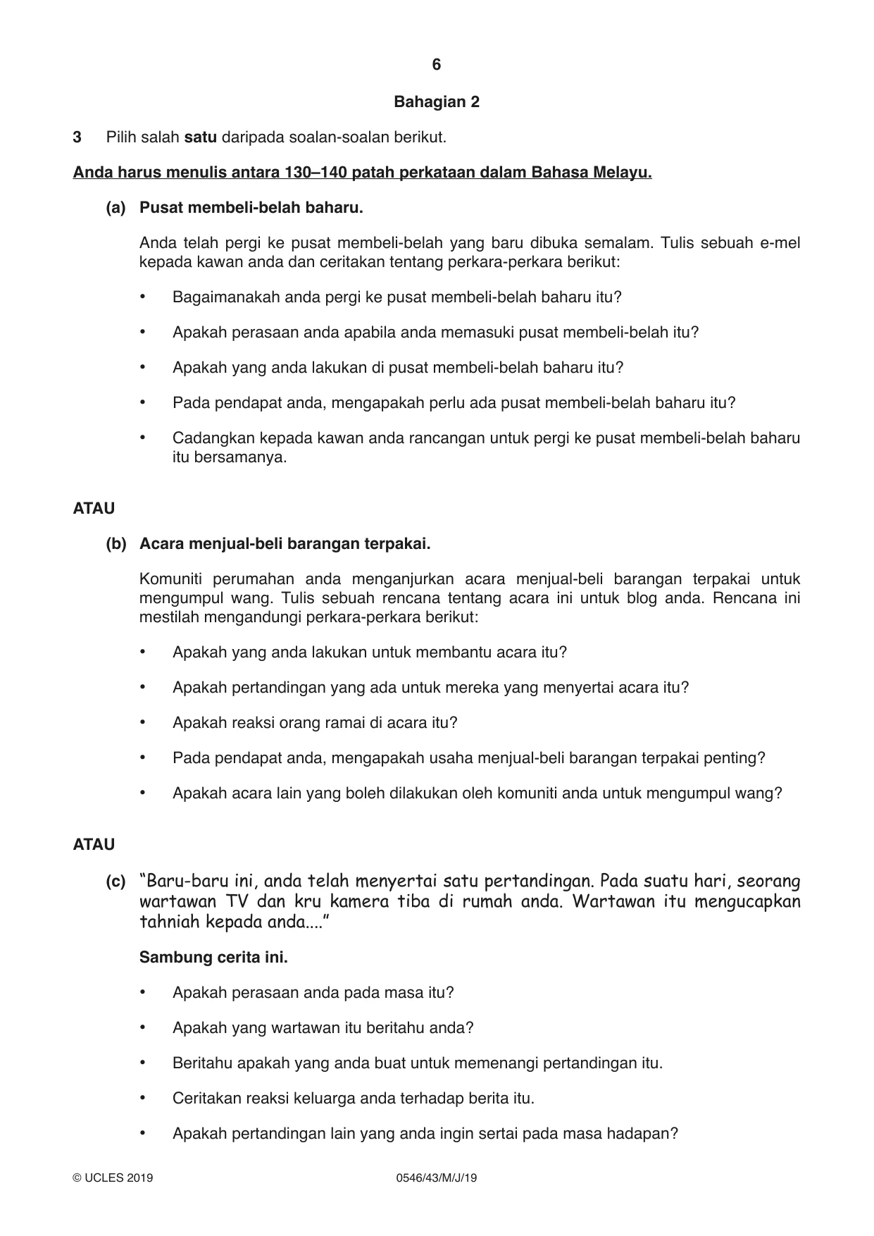 Cambridge IGCSE Malay - Foreign Language 0546 2019 May/June Paper 4 · Variant 3 question paper, page 6 of 8