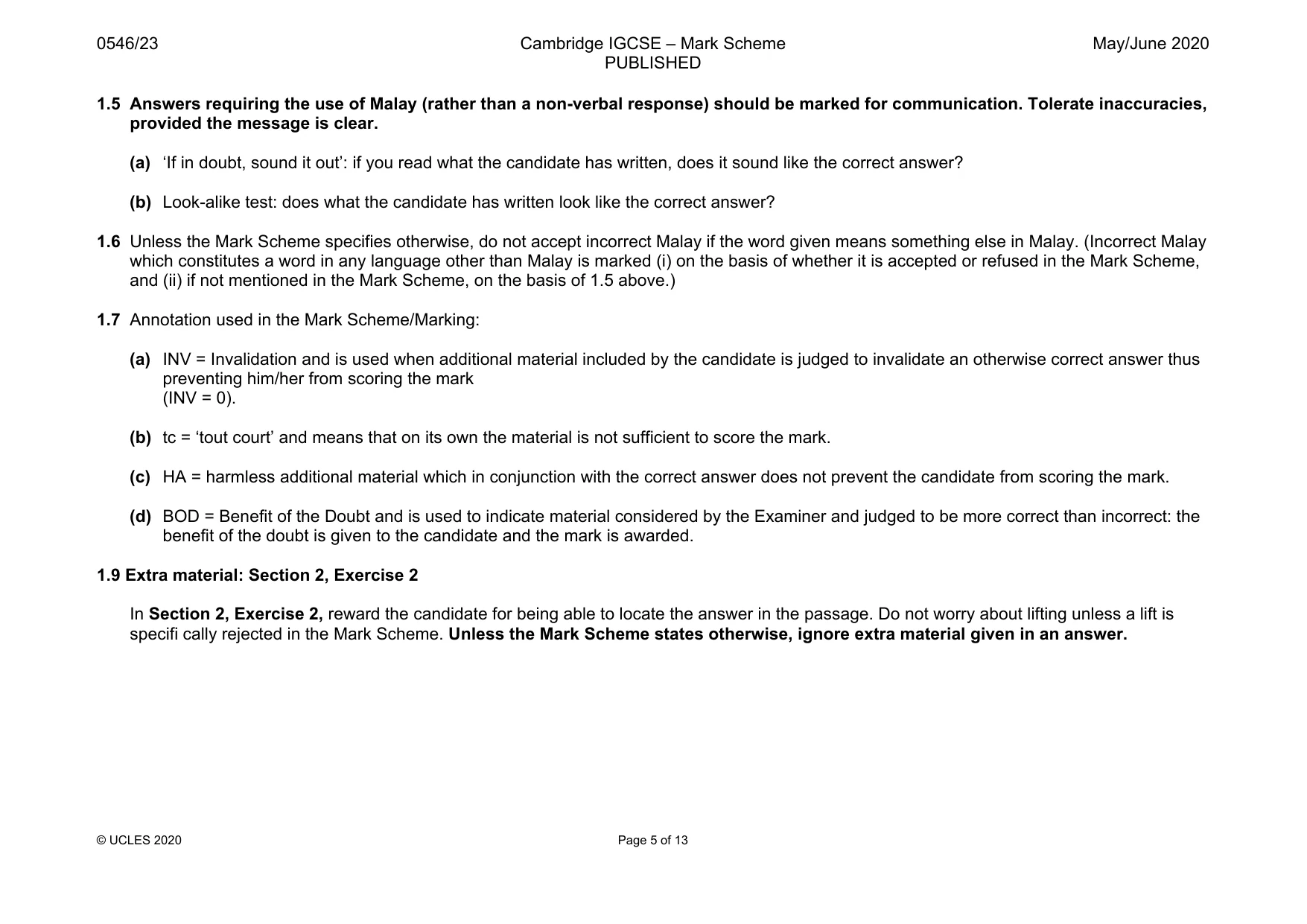 Mark scheme, page 5 of 13