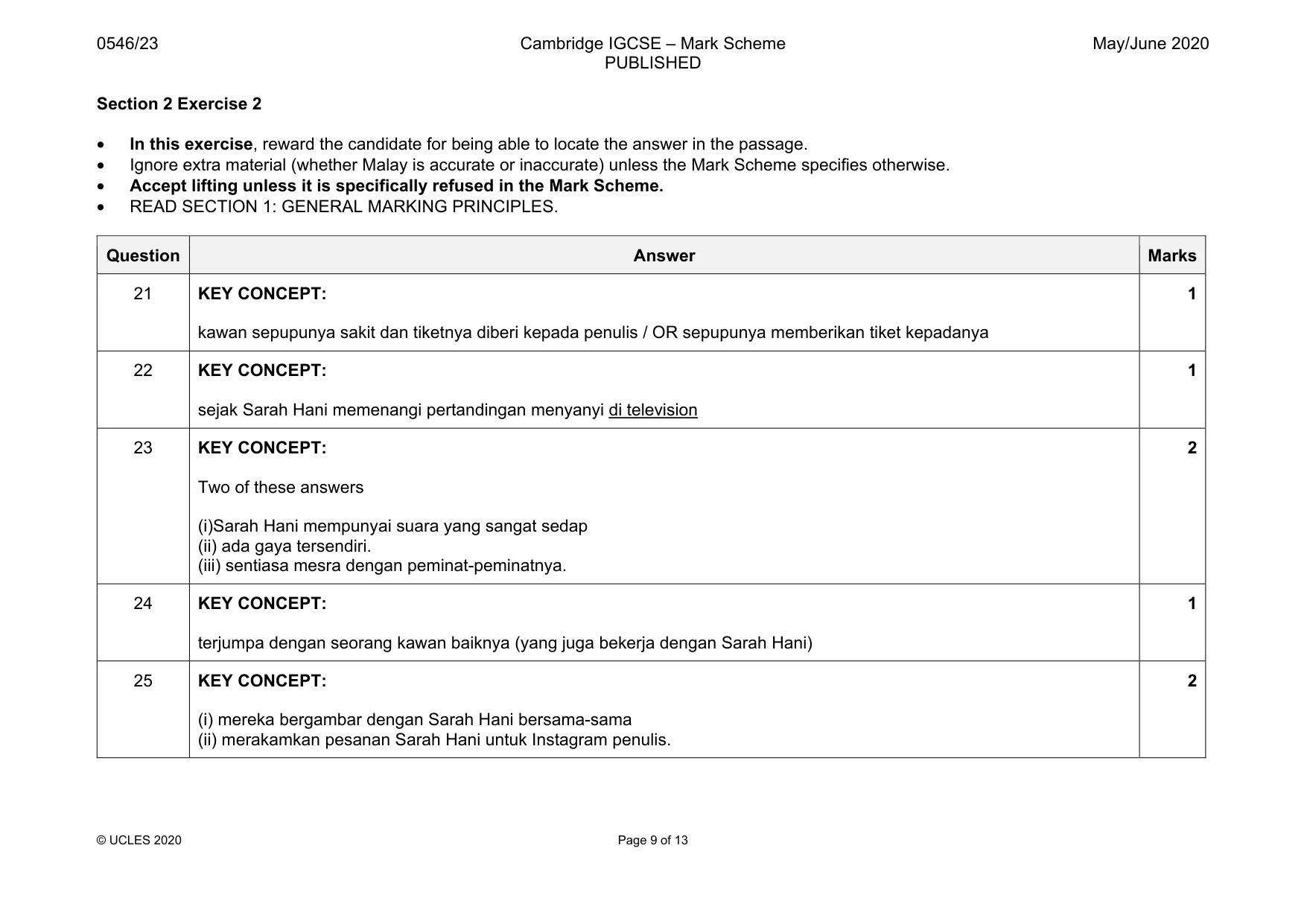 Mark scheme, page 9 of 13
