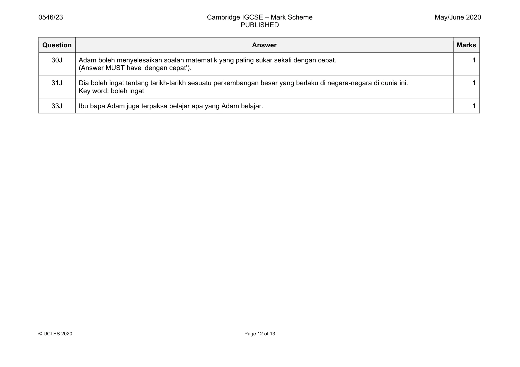 Mark scheme, page 12 of 13