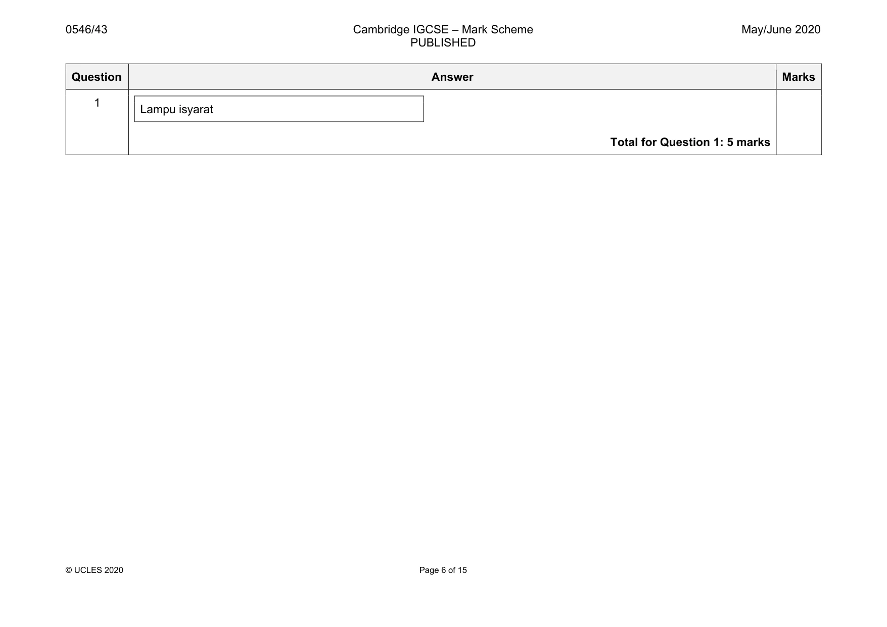 Mark scheme, page 6 of 15