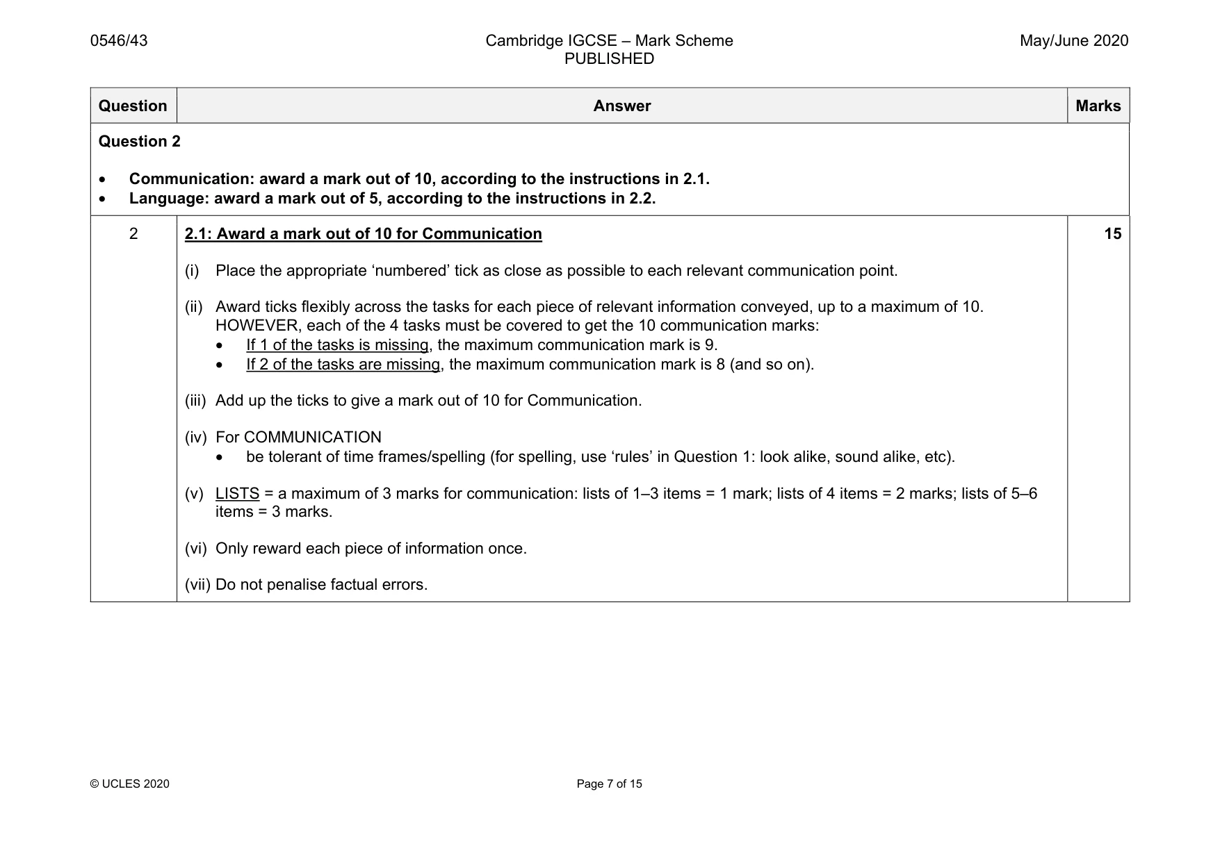 Mark scheme, page 7 of 15